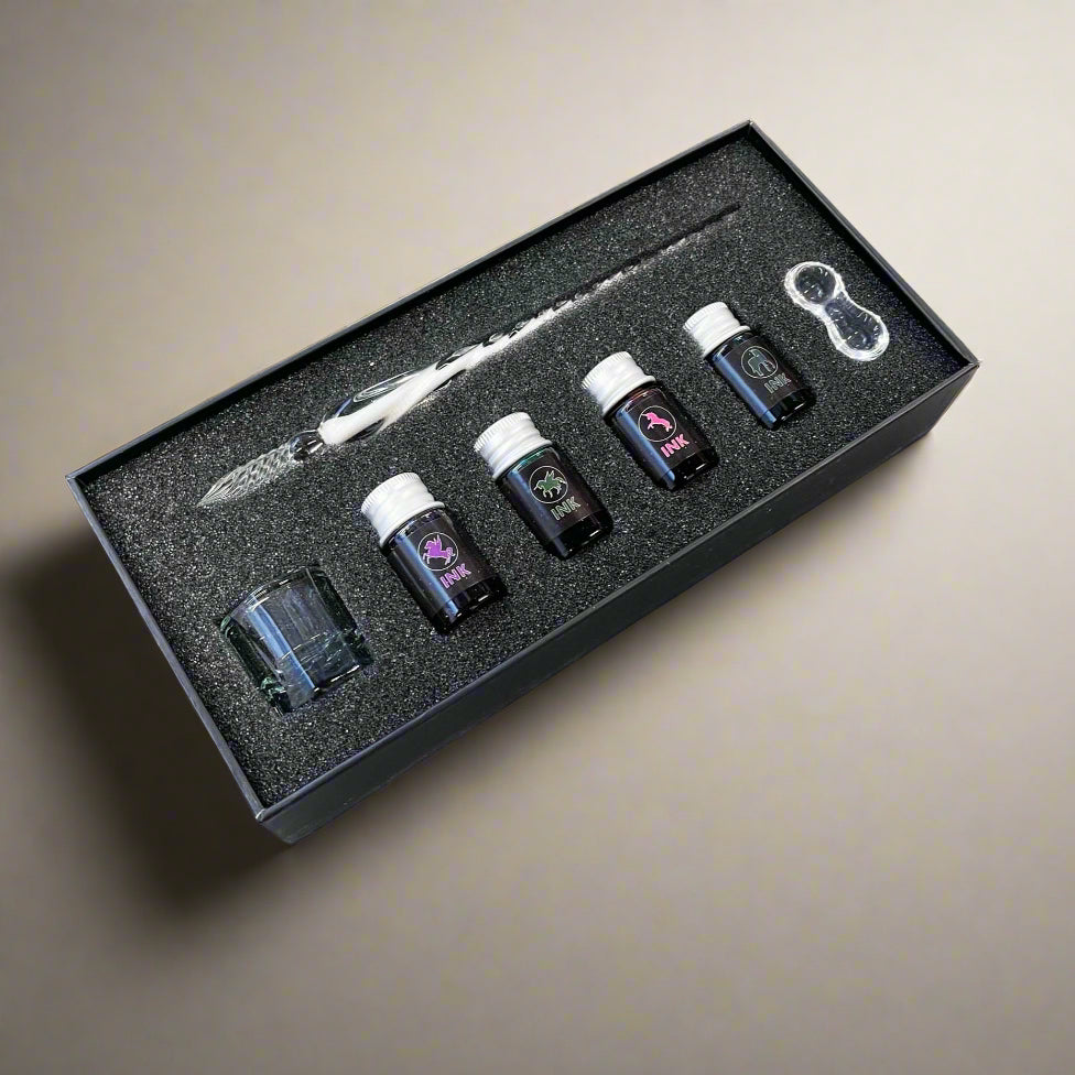Glass Dip Pen Set With Ink - Leather Journals By Soothi