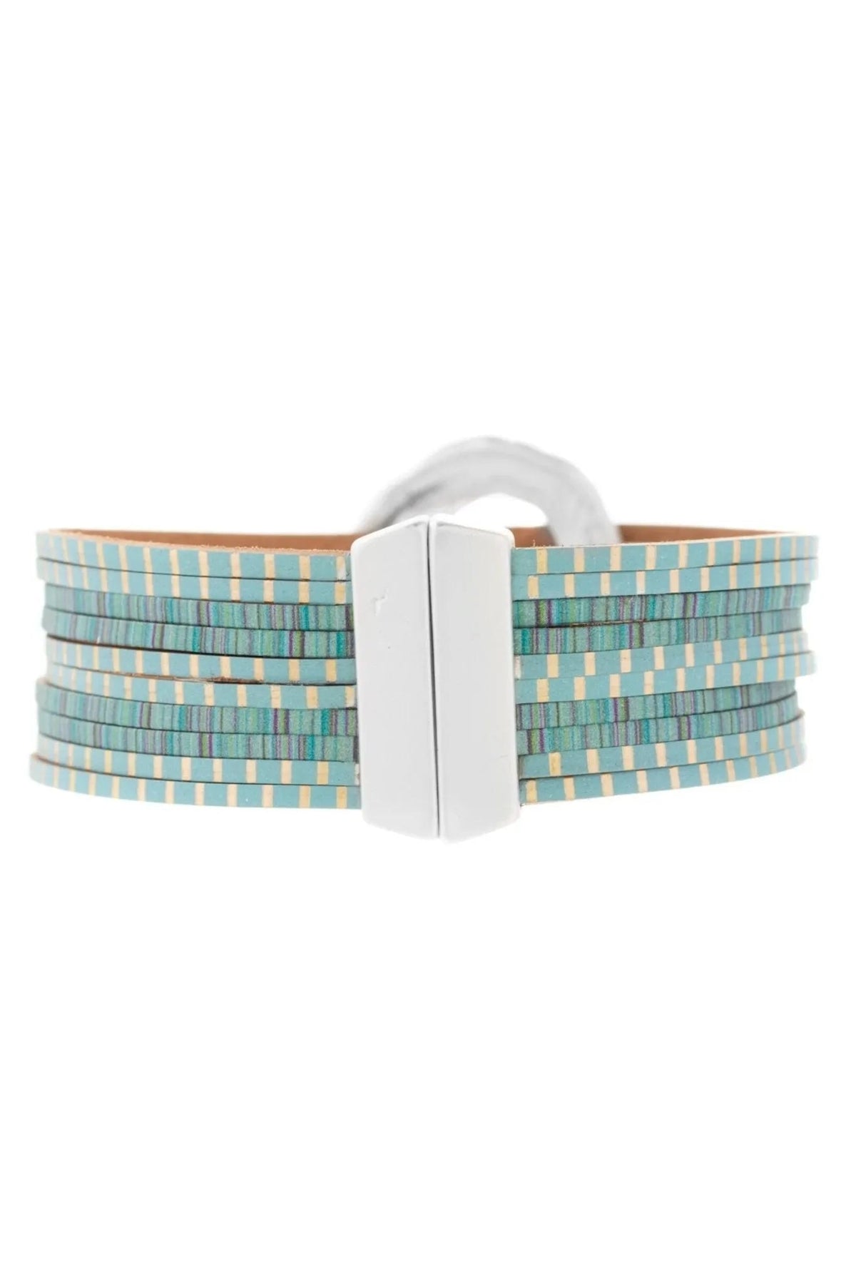Vegan Leather Disk Bracelet - Turquoise