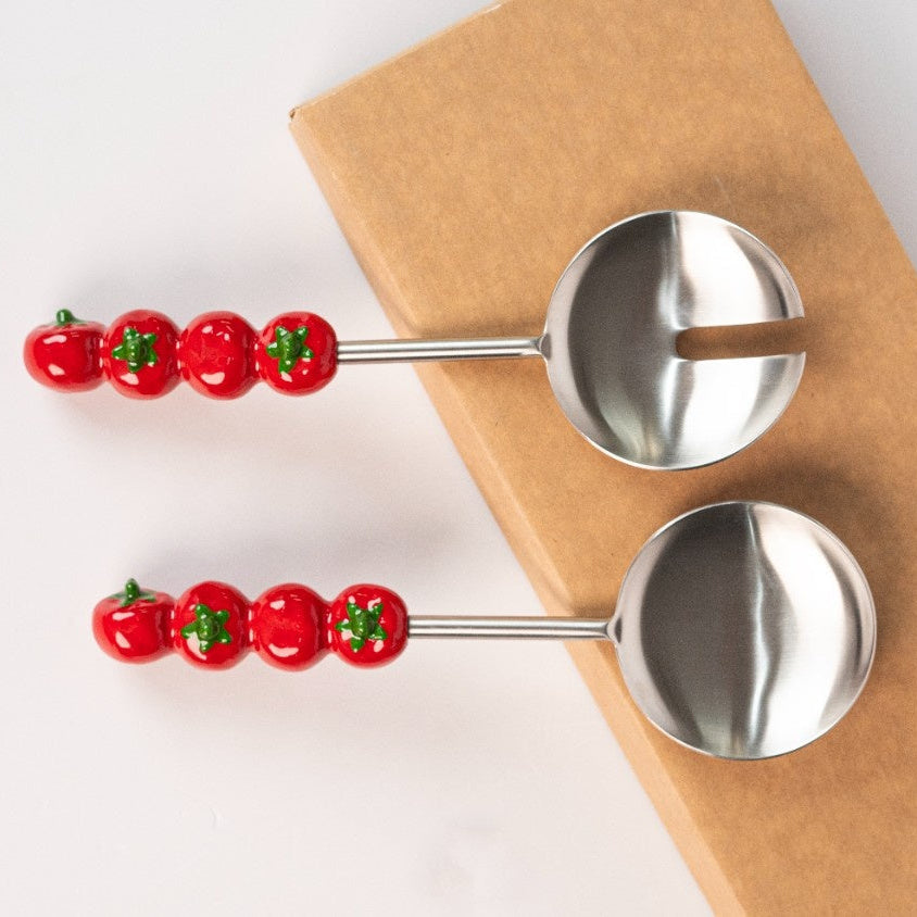 Salad Server with Tomato Handle Set of 2 9.5x3 Inches - Casa Amarosa