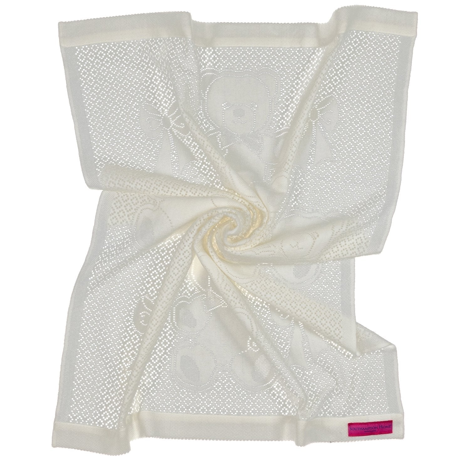 Southampton Home Lace Weave Bears & Bows Baby Blanket ~ Ivory ~-Gifts-SHLace839I-{sku]-Prince of Scots