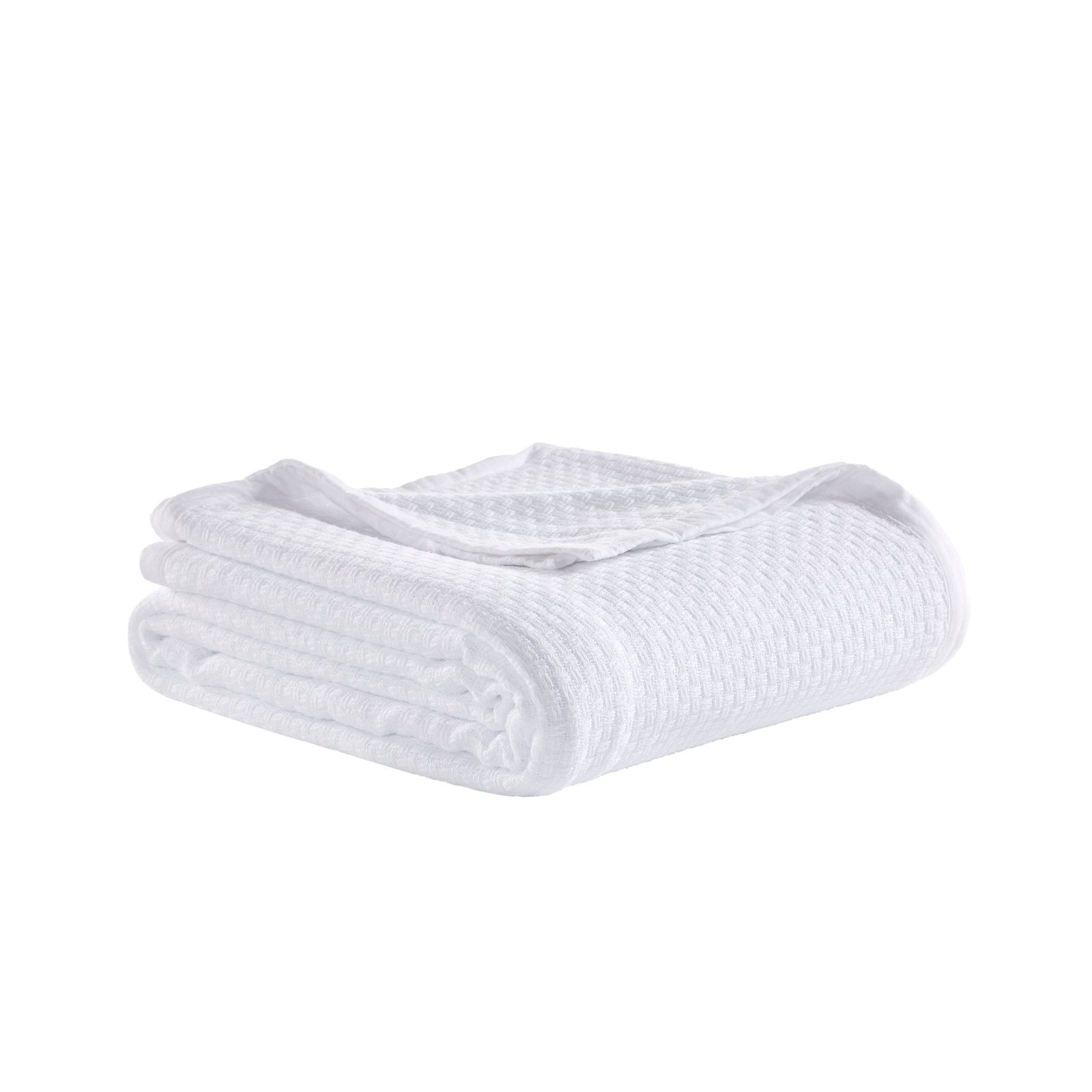 BL-851-X_2|Crisp white waffle weave blanket, neatly folded for storage, adding texture to any modern bedroom.