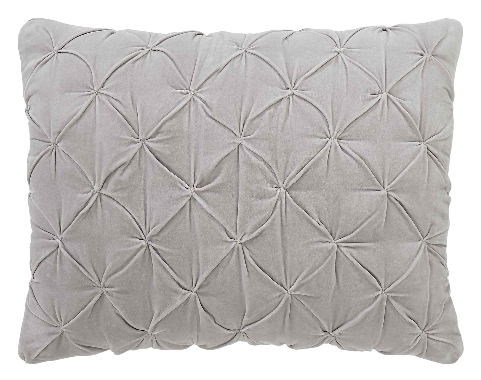 SS-327-2026_1|Light grey velvet diamond-tufted sham. Elegant, luxurious, and soft quilt bedding accent, perfect for sophisticated bedroom decor.