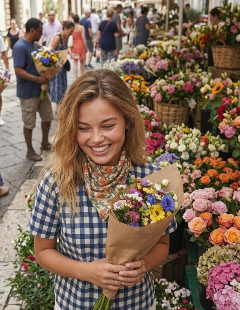 Bandana Scarf - Darlington Floral Papaya Square Lifestyle