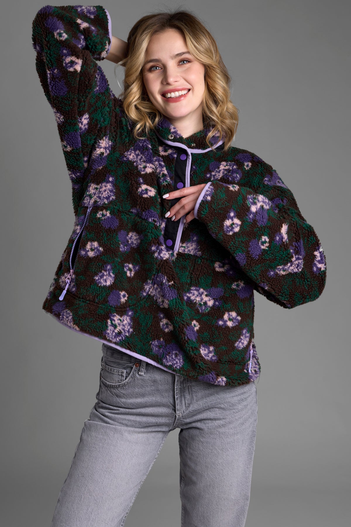 Floral Sherpa Jacket Black
