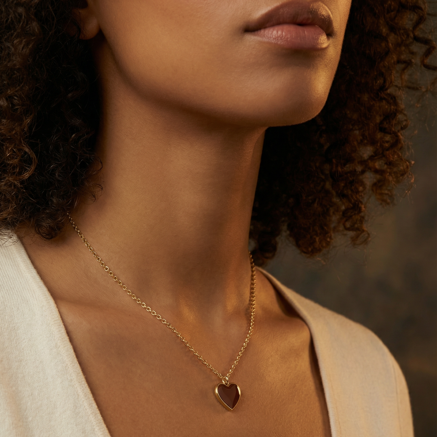 Single Hearted Girl Brown Heart Pendant Necklace Magnetic Clasp