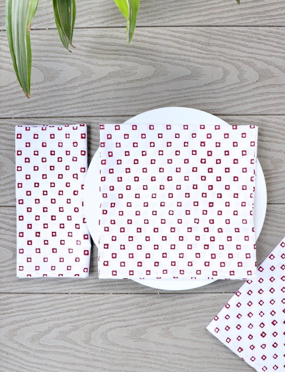 Cloth Napkins - Red Squares - Set of 4 - Passion Lilie