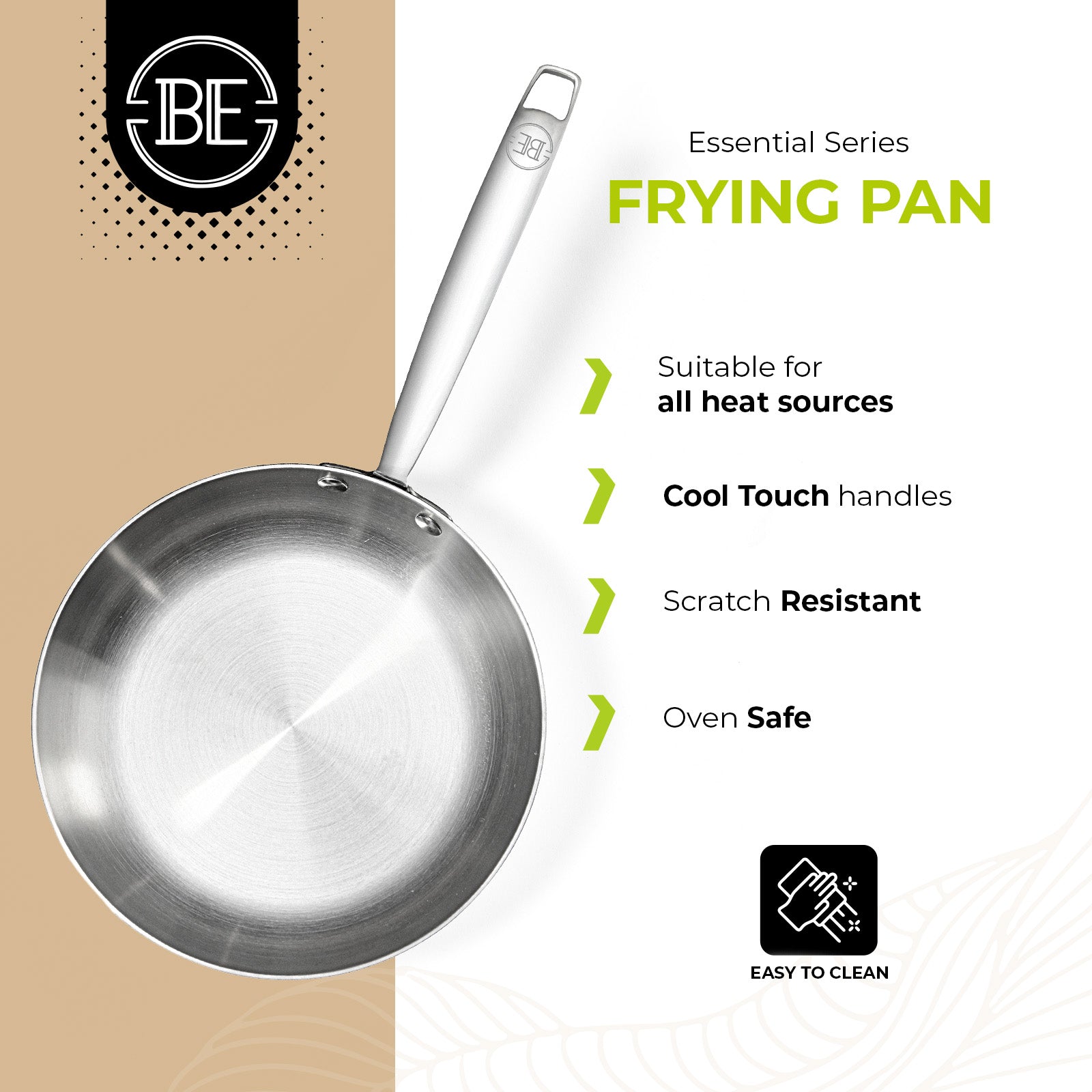 BE | LIVING - Essential Series - 8” / 20 cm Frying Pan - Triply Stainless Steel