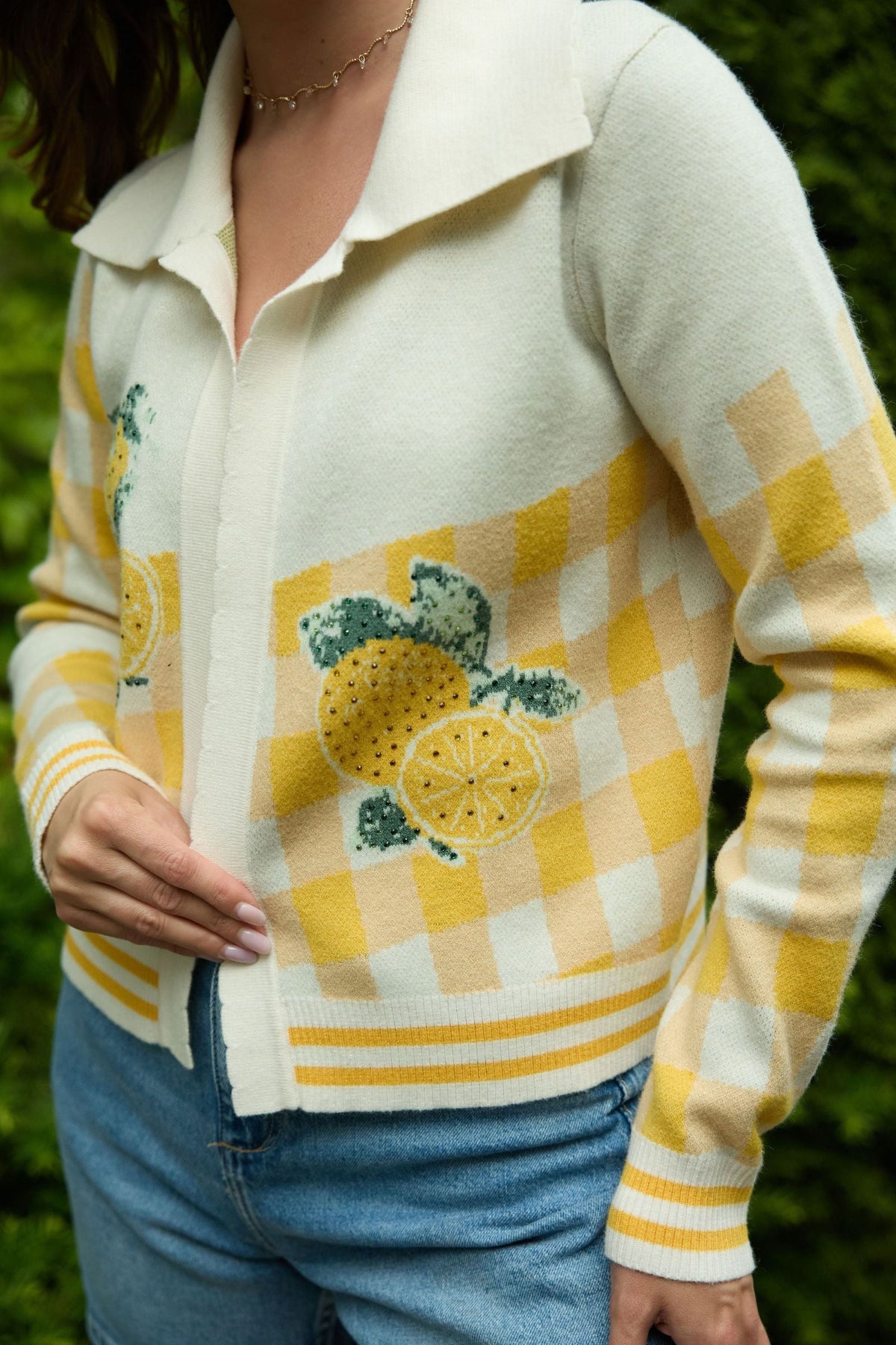 Lemon Check Knit Cardigan- Yellow
