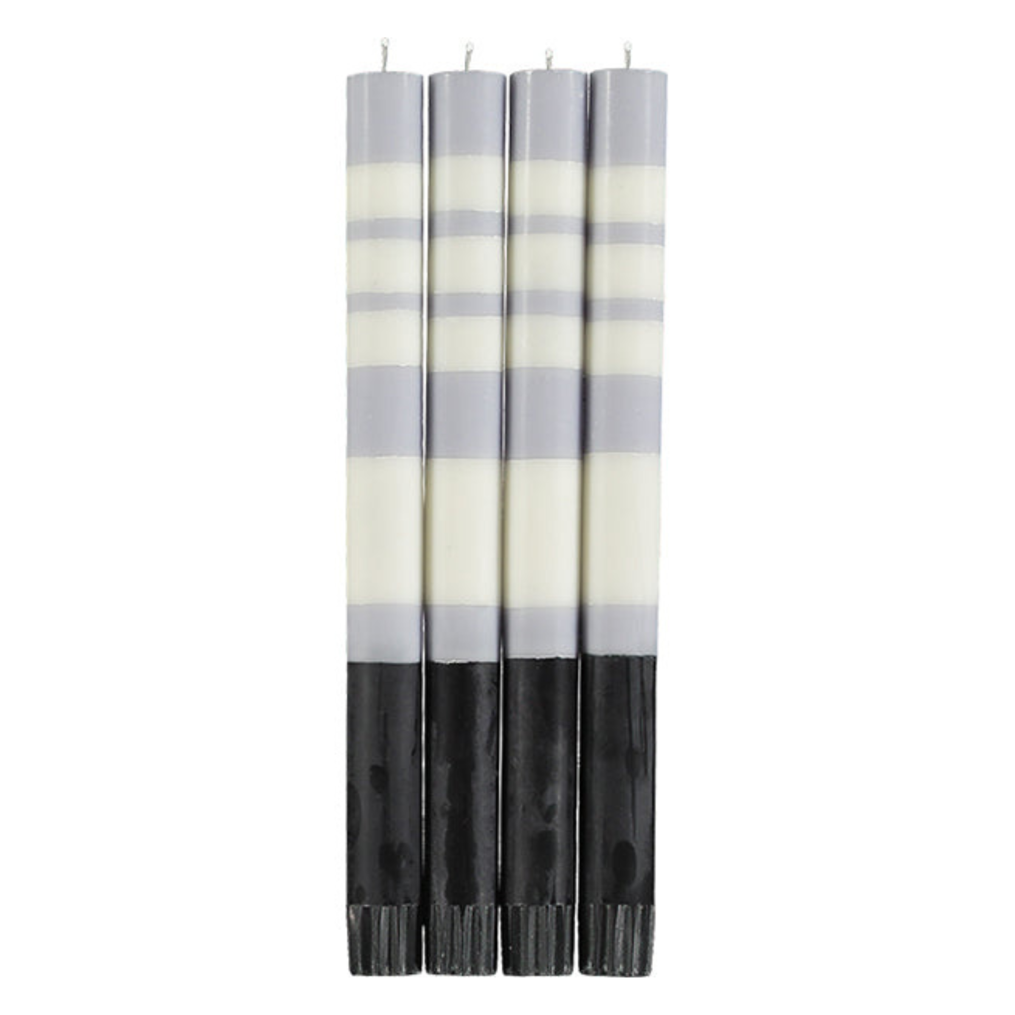 S/4 Striped Jet Black, Pearl White & Dove Grey Dinner Candles