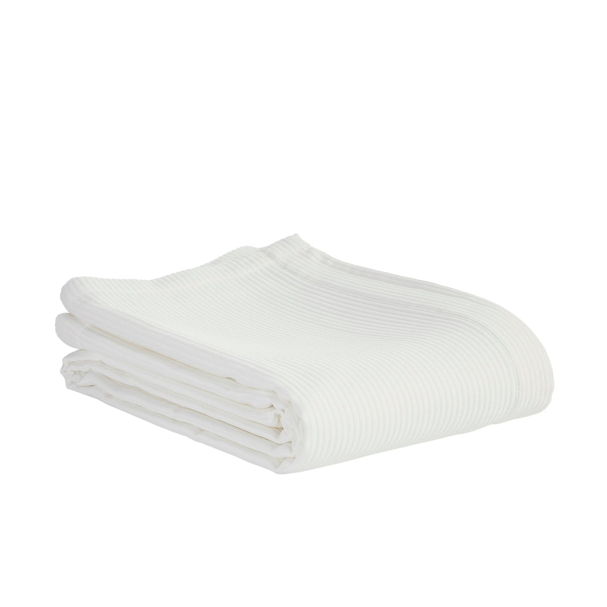 CL-192-9496_6|White textured ribbed coverlet, folded neatly for a clean, modern bedroom aesthetic. Perfect lightweight bedding layer.