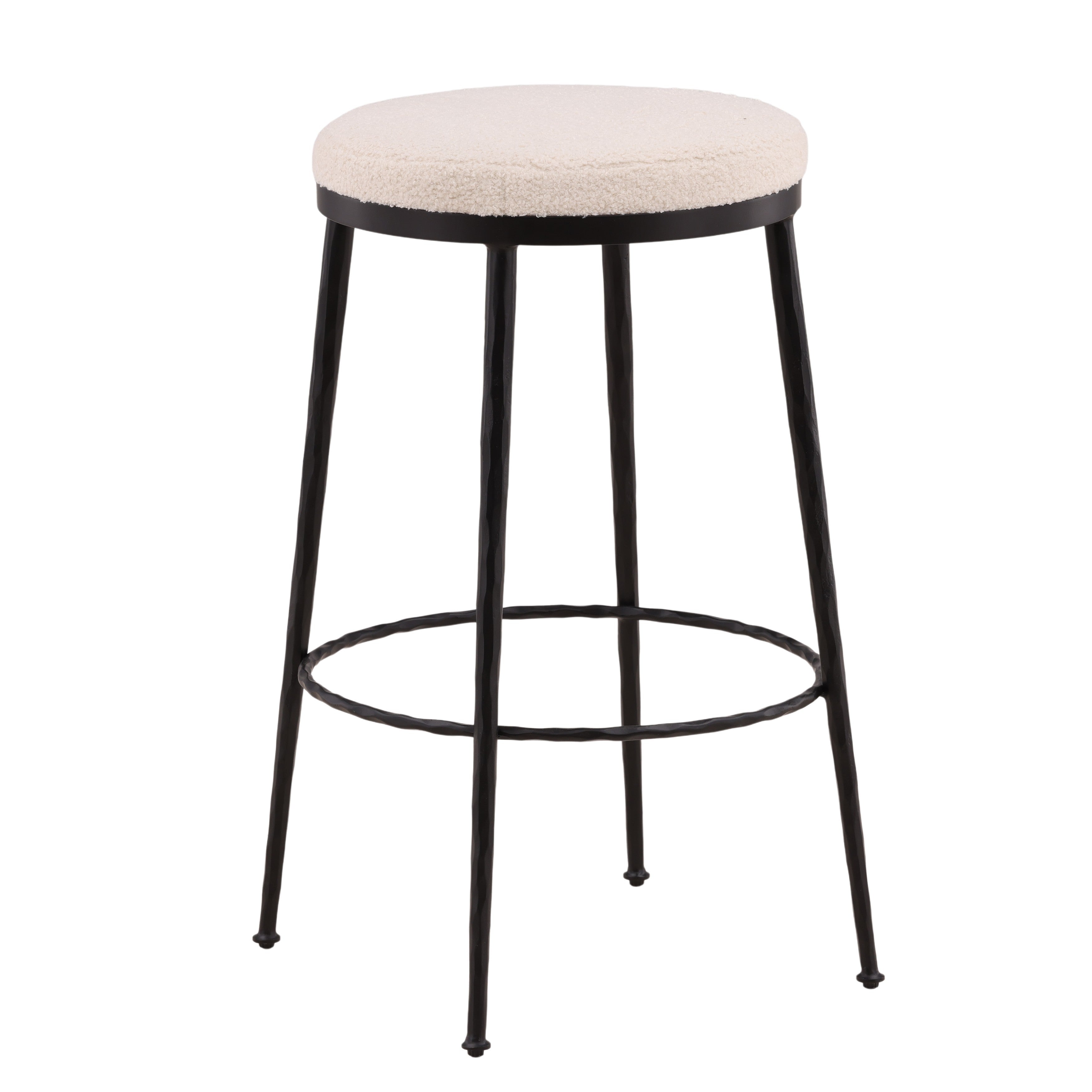 Willa Ivory Bouclé & Black Iron Bar Stool