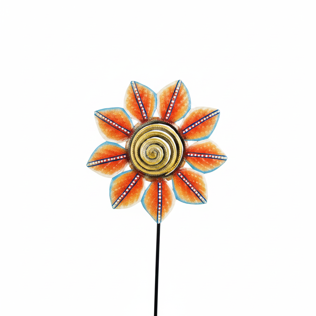 Orange Petal Painted Garden Stake white background hero image