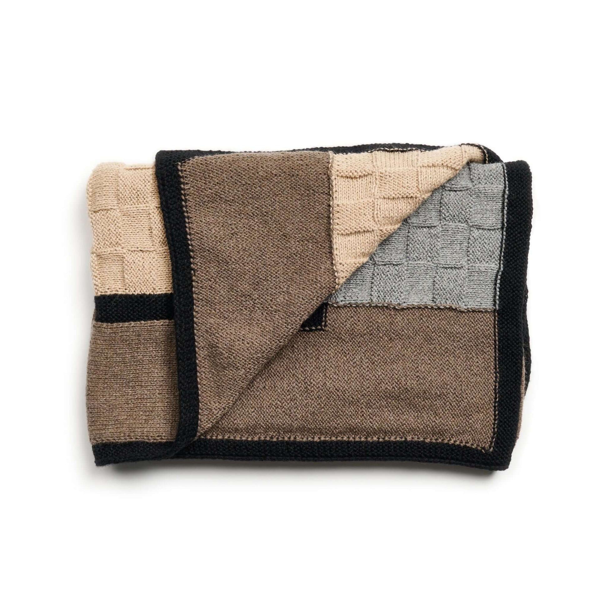 Muhu Brown Gray Hand Knitted Peruvian Alpaca Blanket / Large Plush Scarf folded showing texture and colors.