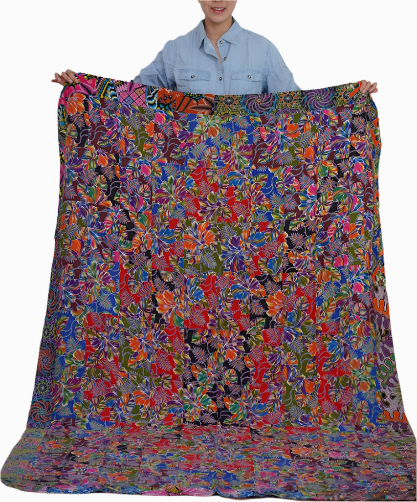 Handmade Reversible Quilt Blanket Throw, Quilt Patchwork, Upcycled, size 55 x 87 inches