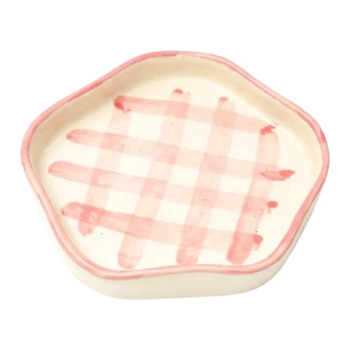 Coasters Pink Check 4.7 Inches Set of 2 Ceramic - Casa Amarosa