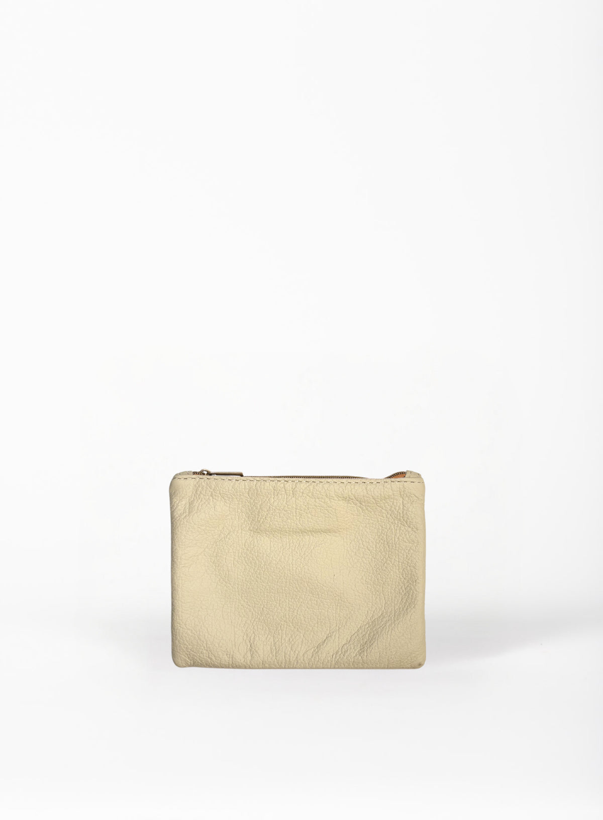 smalll pouch from sustainably hand made accessories in bone showcasing back view.