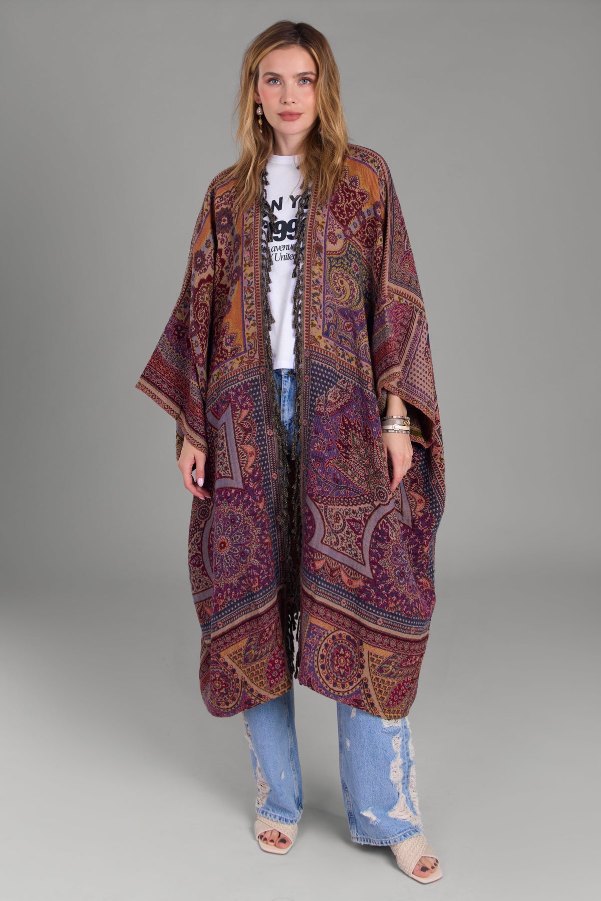Woven Bohemian Vintage Kimono - Multi