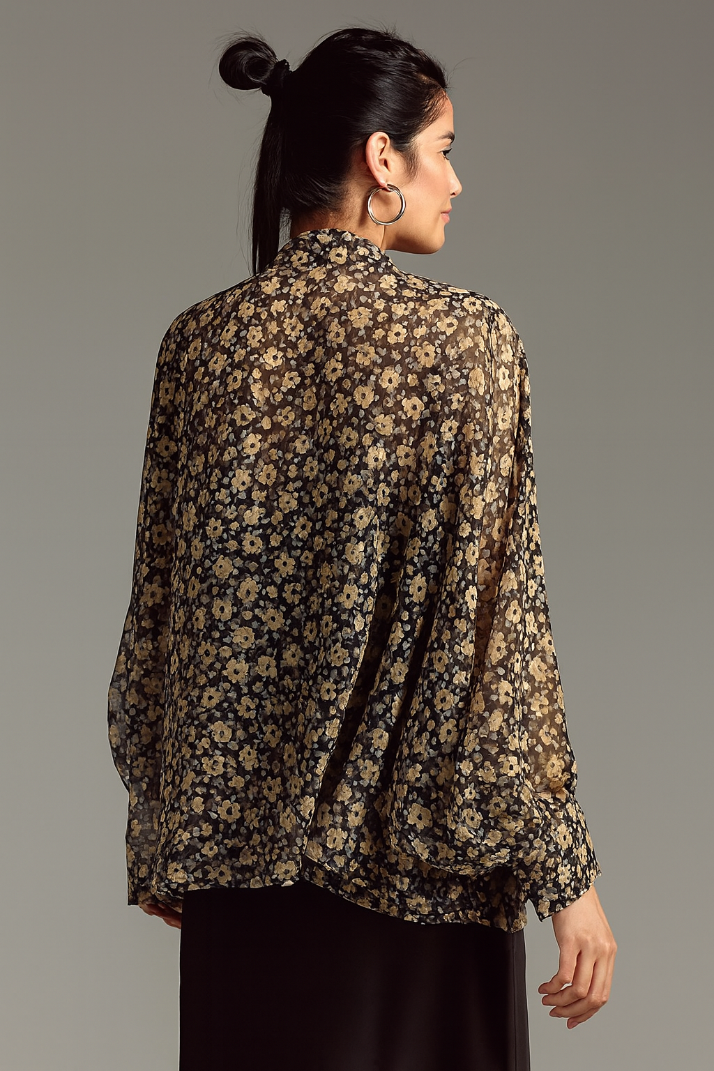 Tie Front Floral Kimono - Black