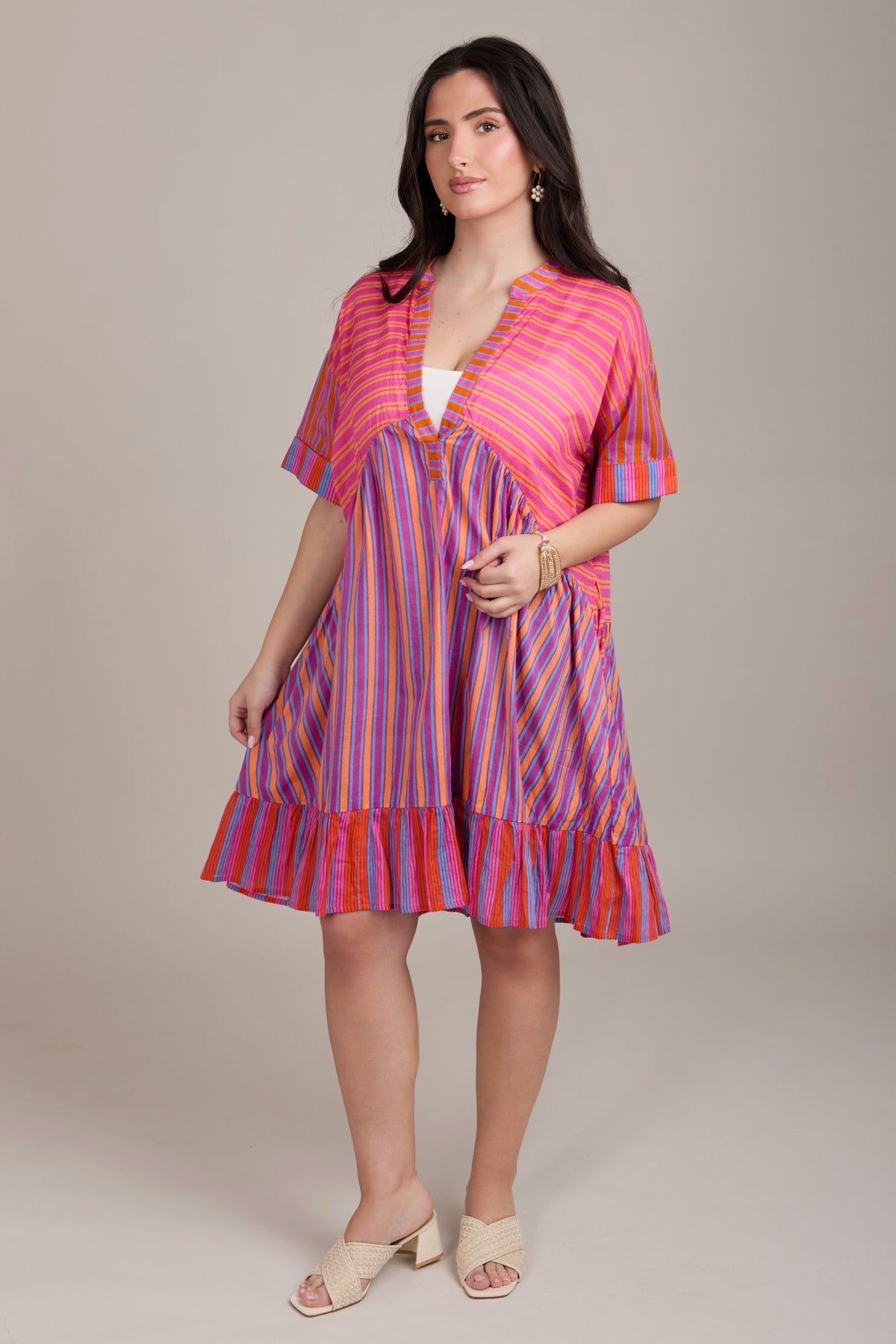 Bold Striped Cover Up Dress - Pink Multi