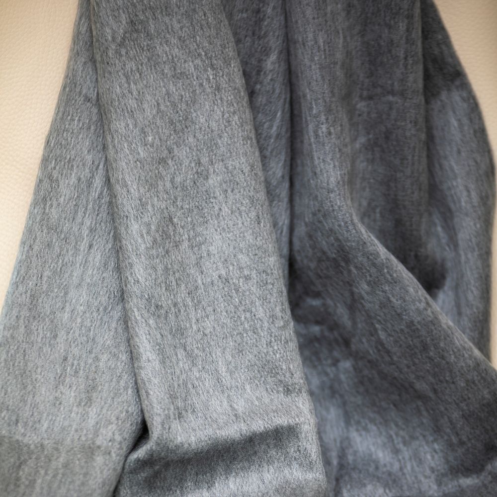 close-up of soft gray throw blanket