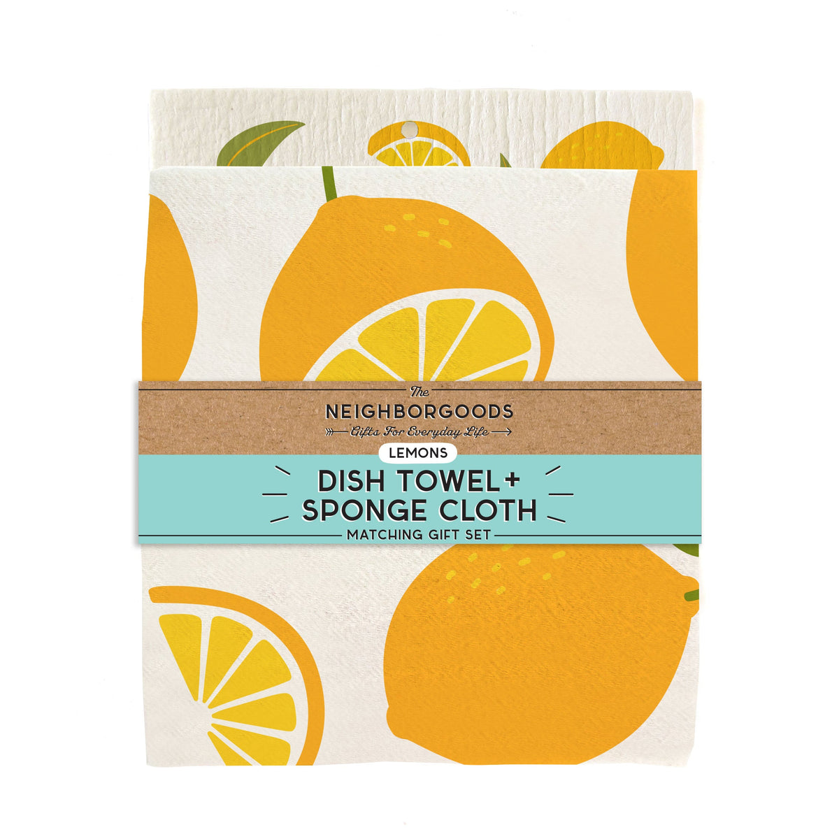 Cotton dish towel with lemons design, featuring the phrase "Squeeze the day"