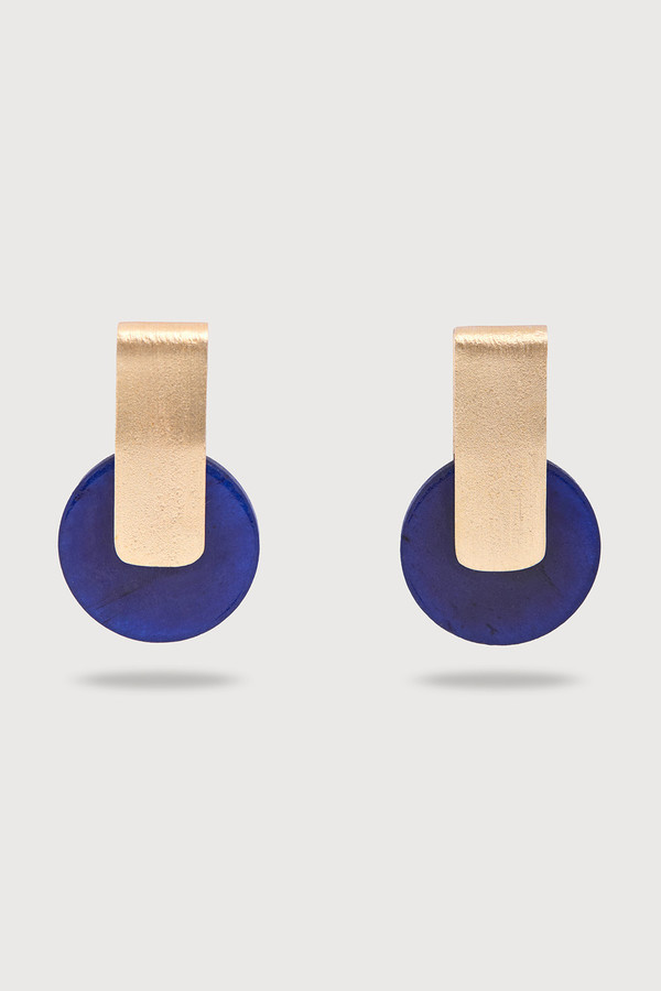 Modernist Disc Drop Earrings - Navy