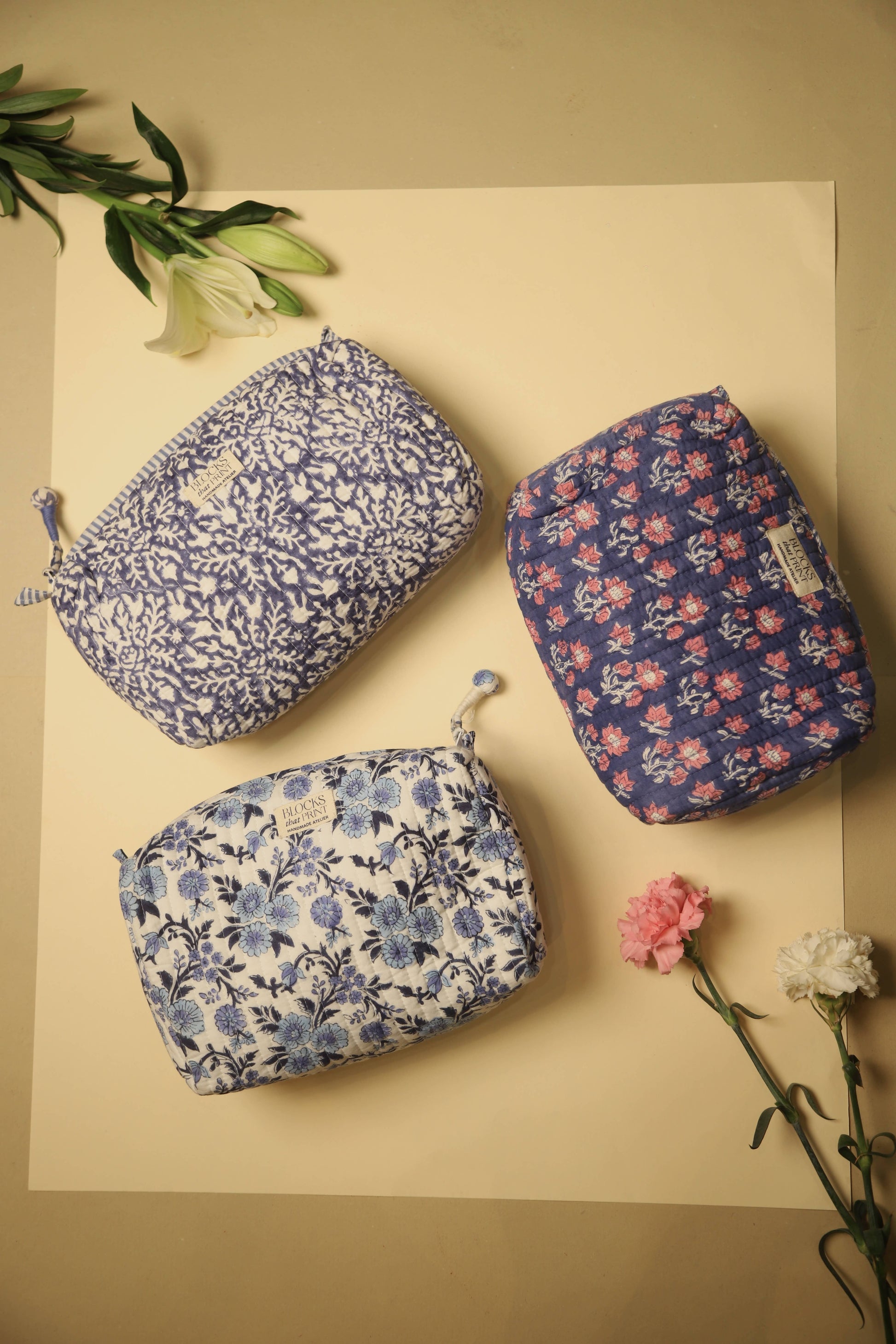 Twilight Hand Block Print Travel & Makeup Pouch - Large