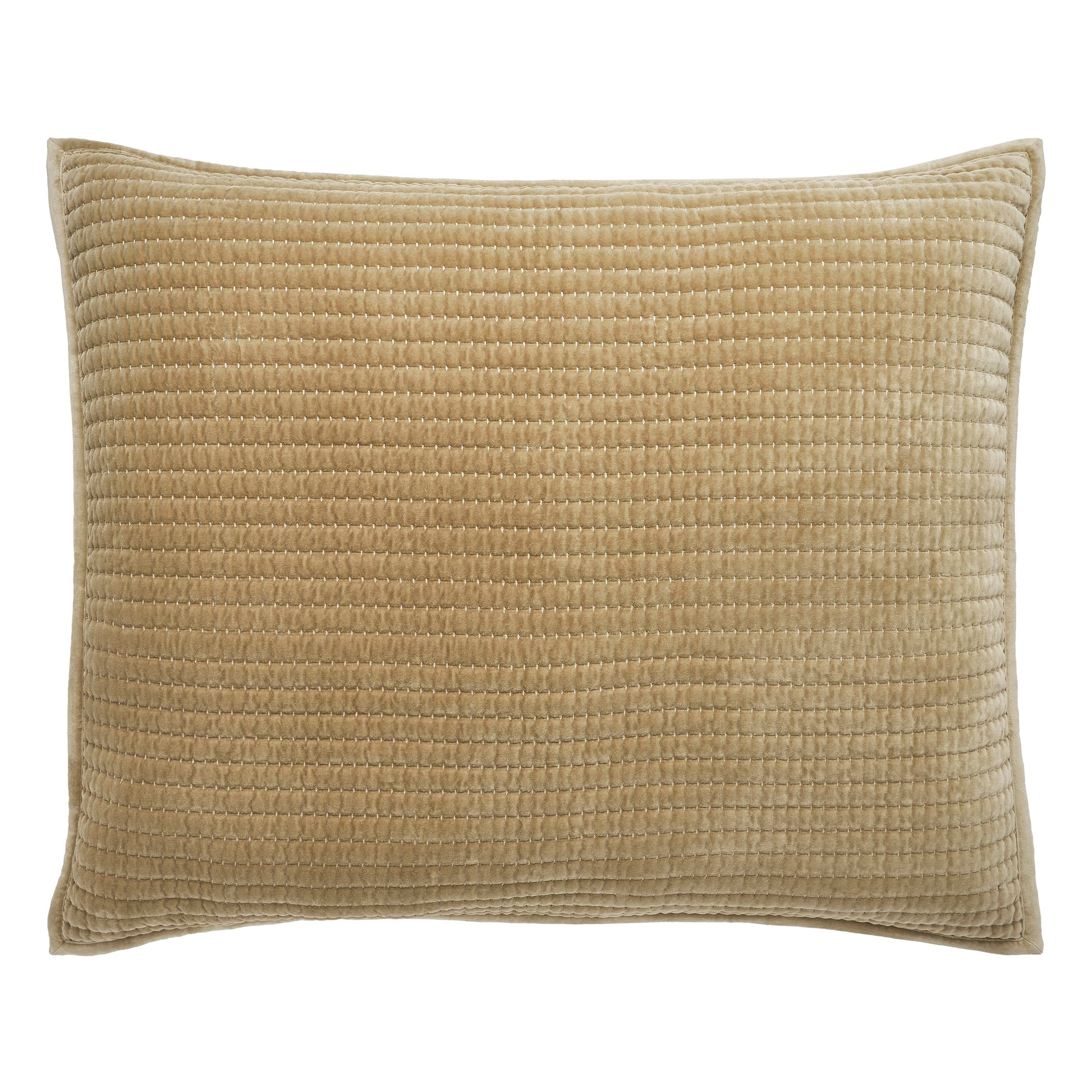 DE-267-3137_1|Gold beige quilted velvet coverlet sham, luxurious and soft textured bedding for a cozy, elegant bedroom design.