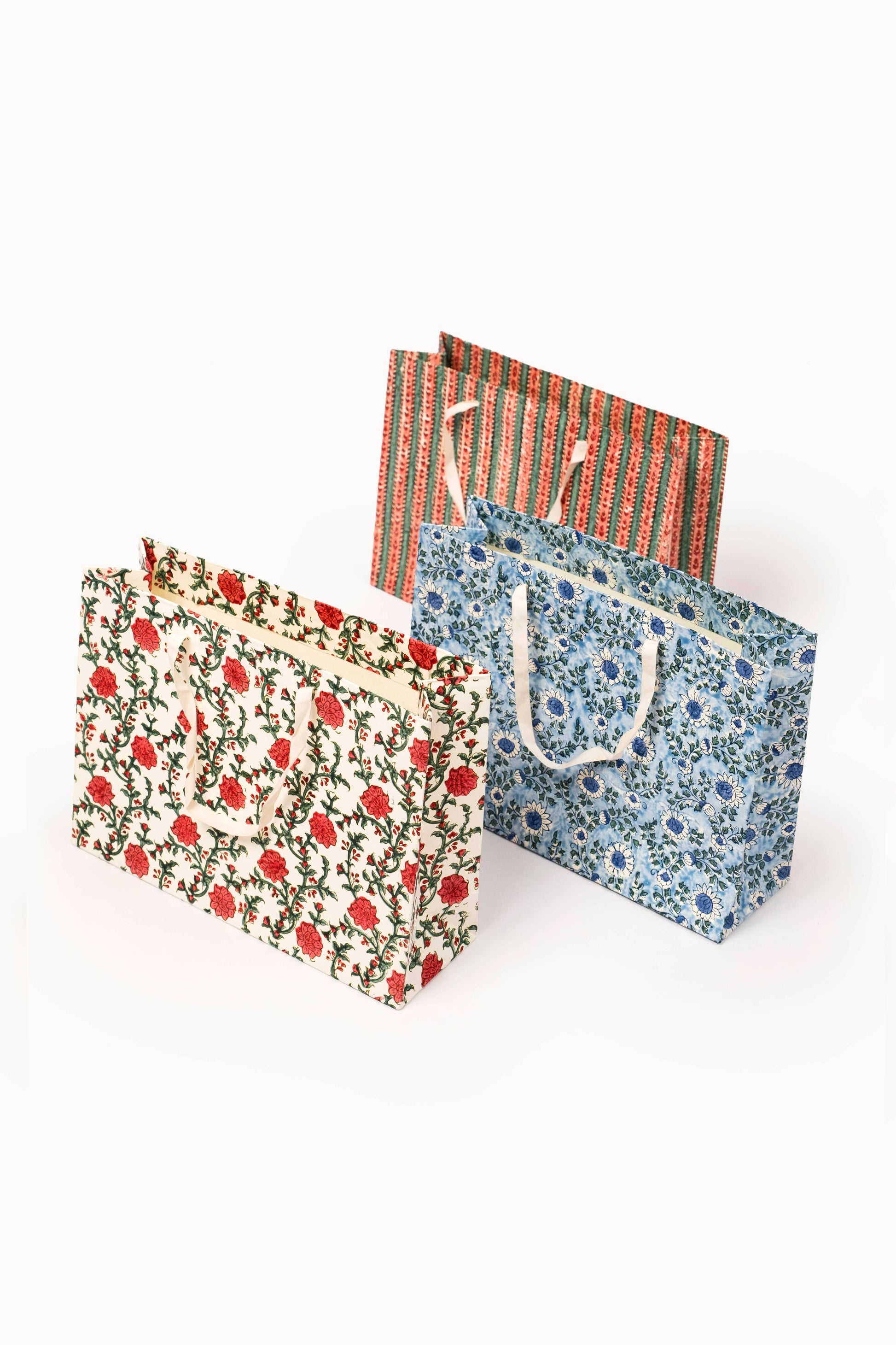 Medium (Set of 3) Holiday Gift Bags - Block Print