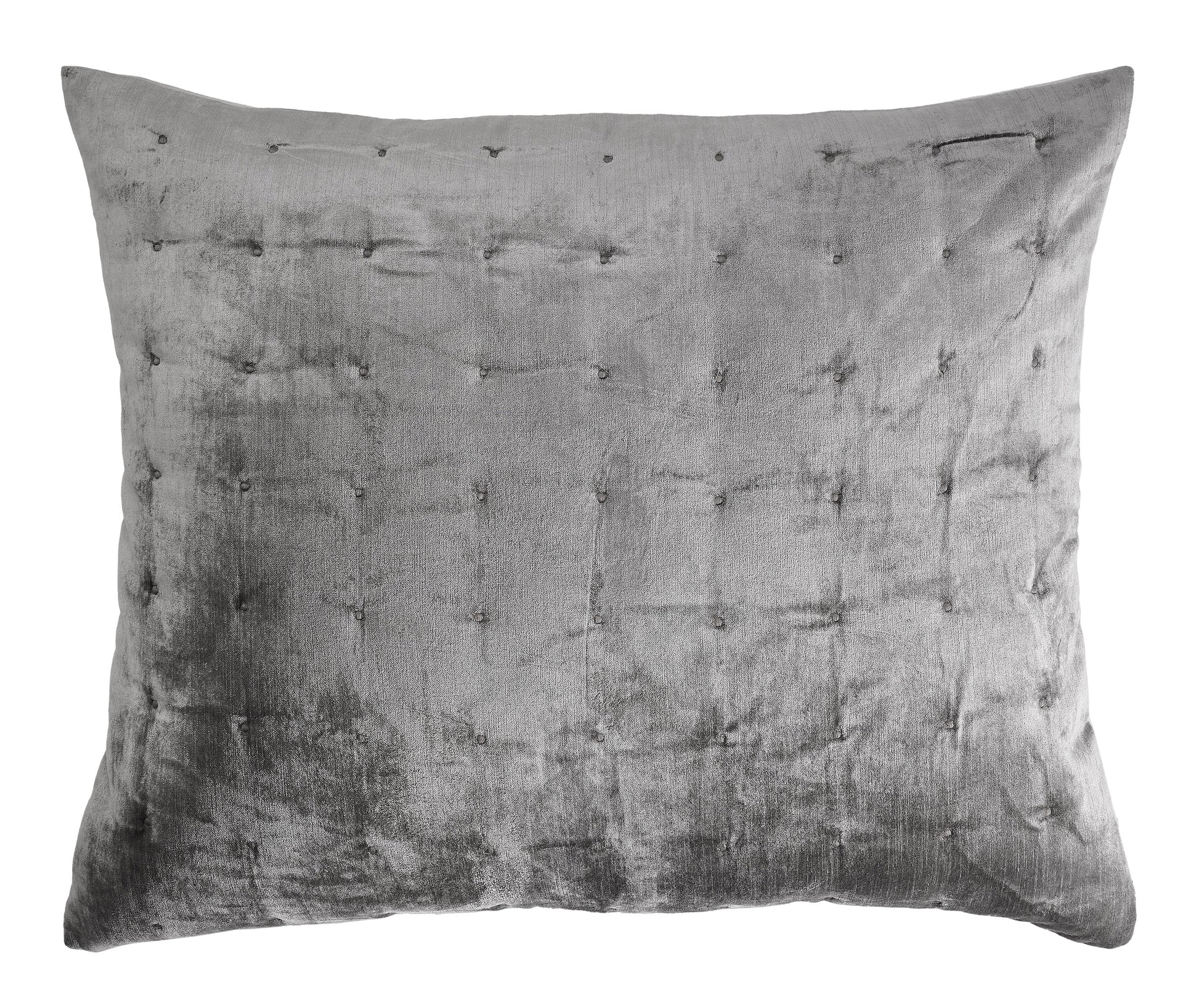 DE-307-3137_1|Soft grey quilted throw pillow with elegant button tufting, providing luxurious texture and comfort for any bedroom.
