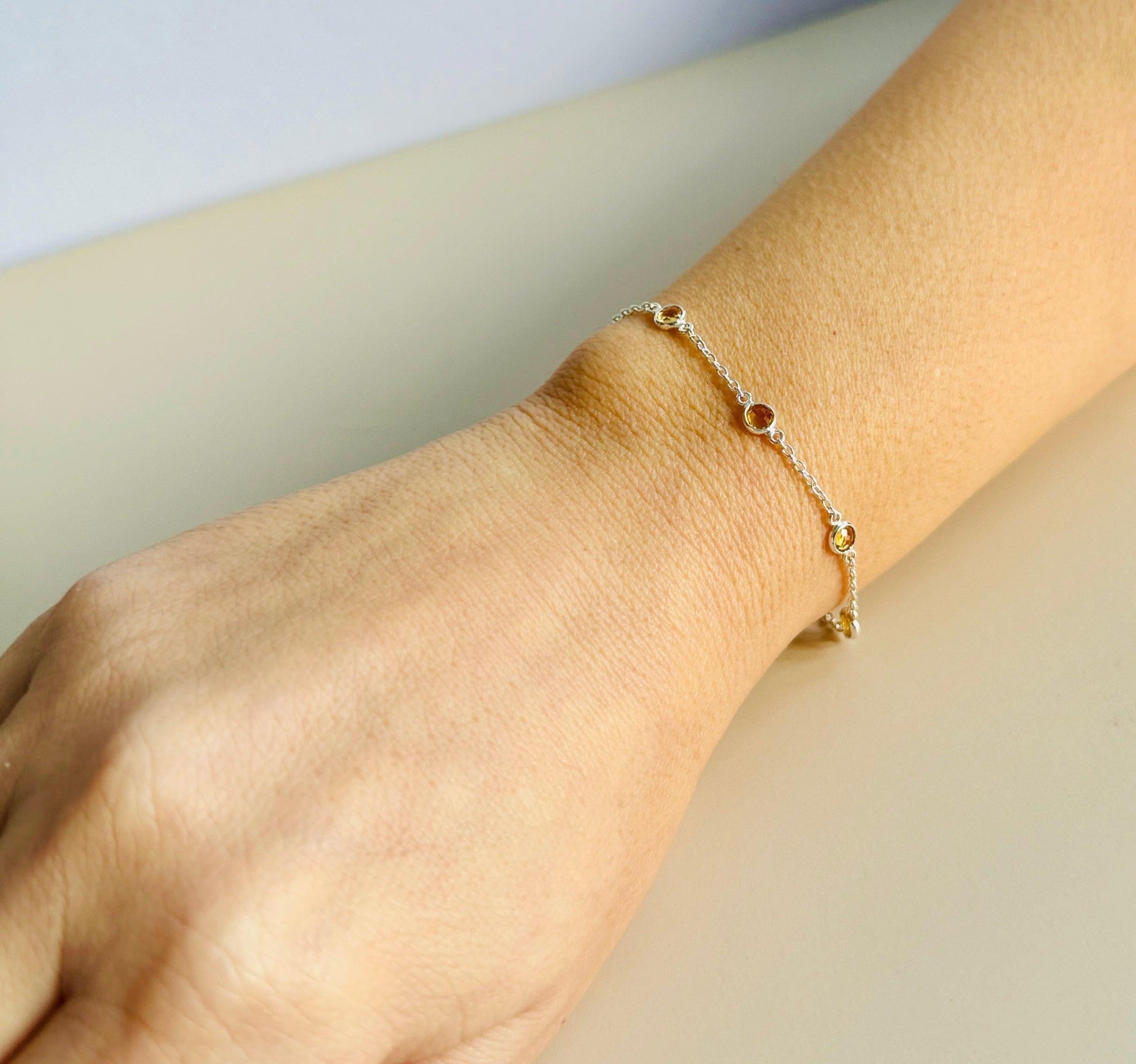 November Birthstone Bracelet — Citrine minimal everyday fine jewelry in solid gold and sterling 925 silver with natural gemstones.