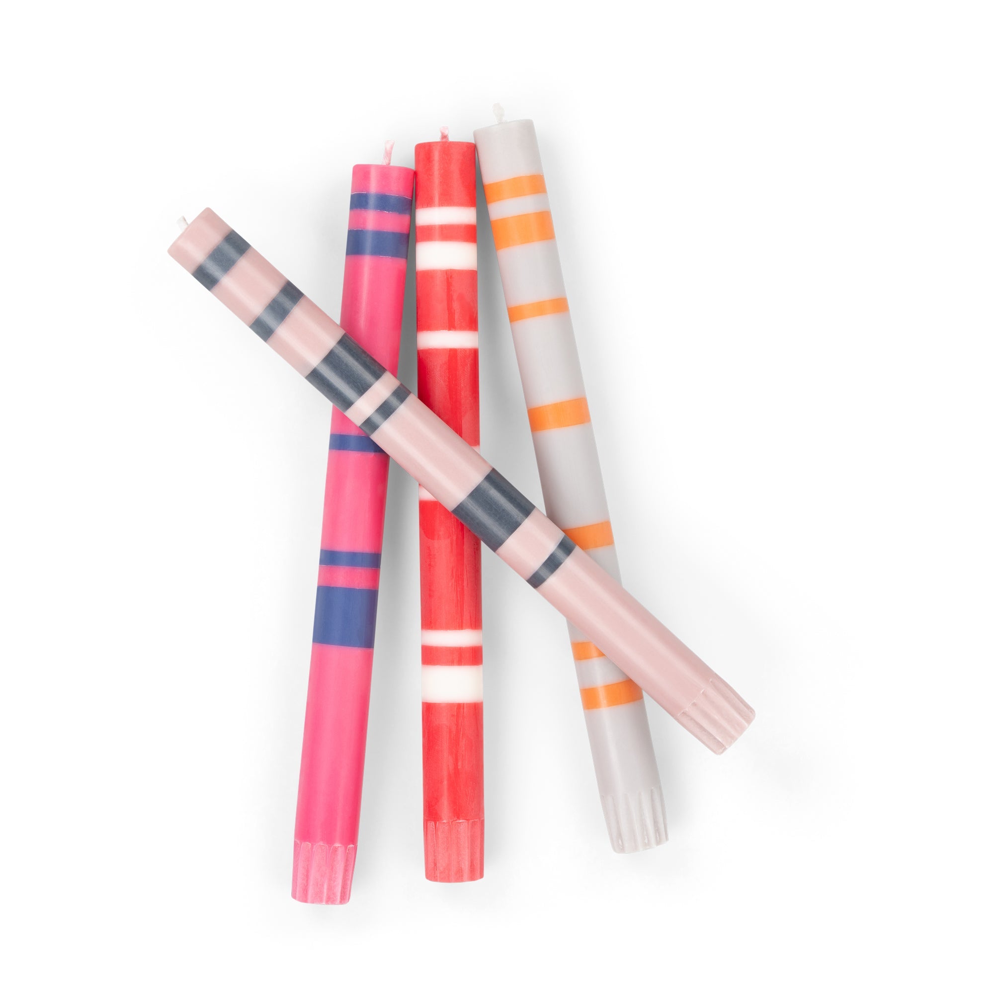 S/4 Striped Dinner Candles in Reds and Pinks