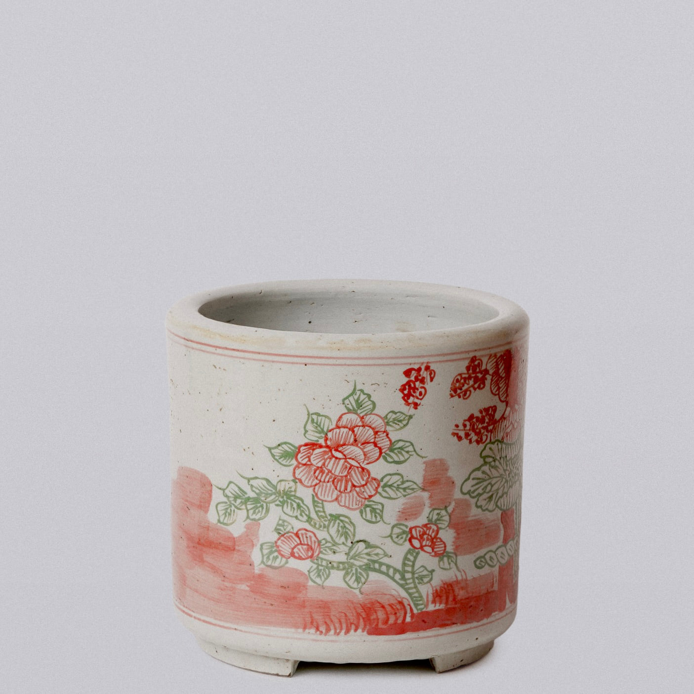 Pink and Green Porcelain Four Seasons Footed Cachepot - Thumbnail 2