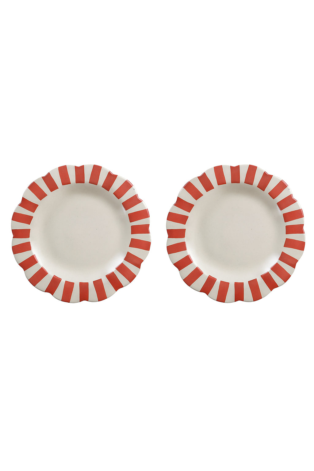 Ceramic Stripe Dinner Plate,  Red- 10 x 10 x 1.25 Inches ( Set of 2 )