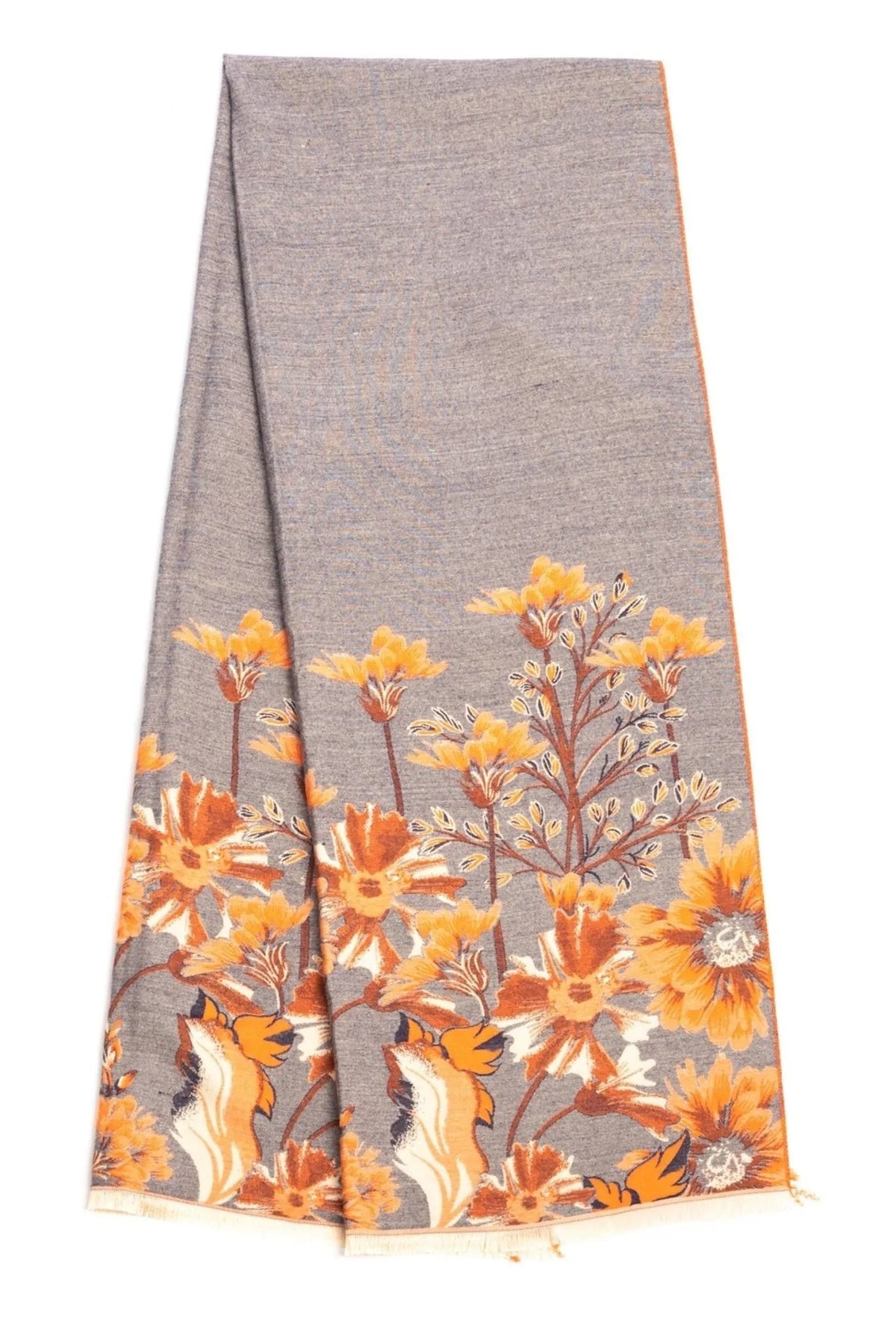 Reversible Floral Oversized Scarf - Gray