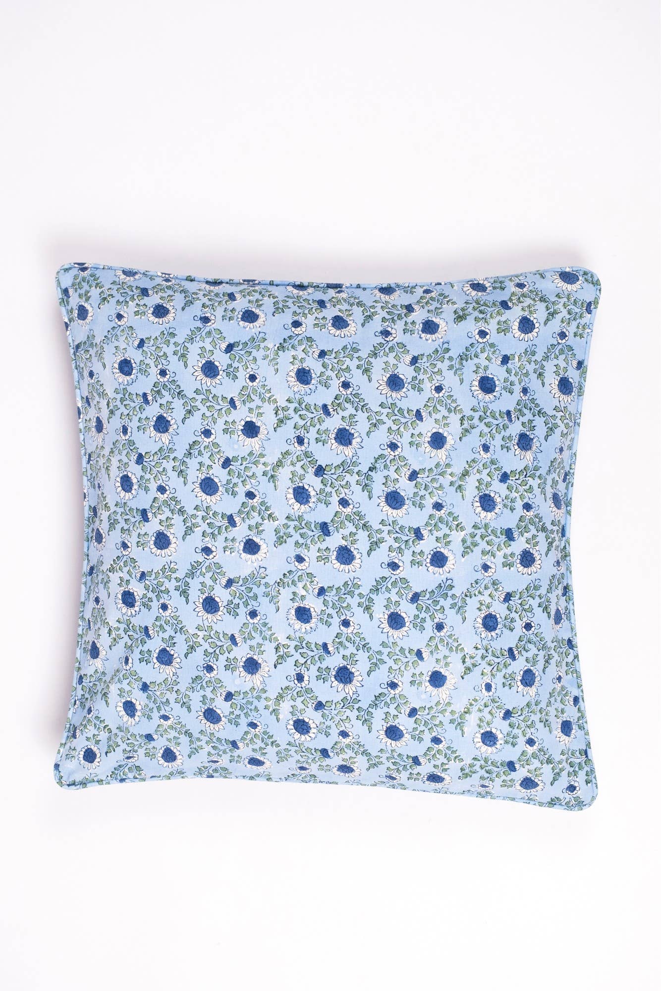 Parijat Ocean Blue Piped Blockprint Pillow Cover