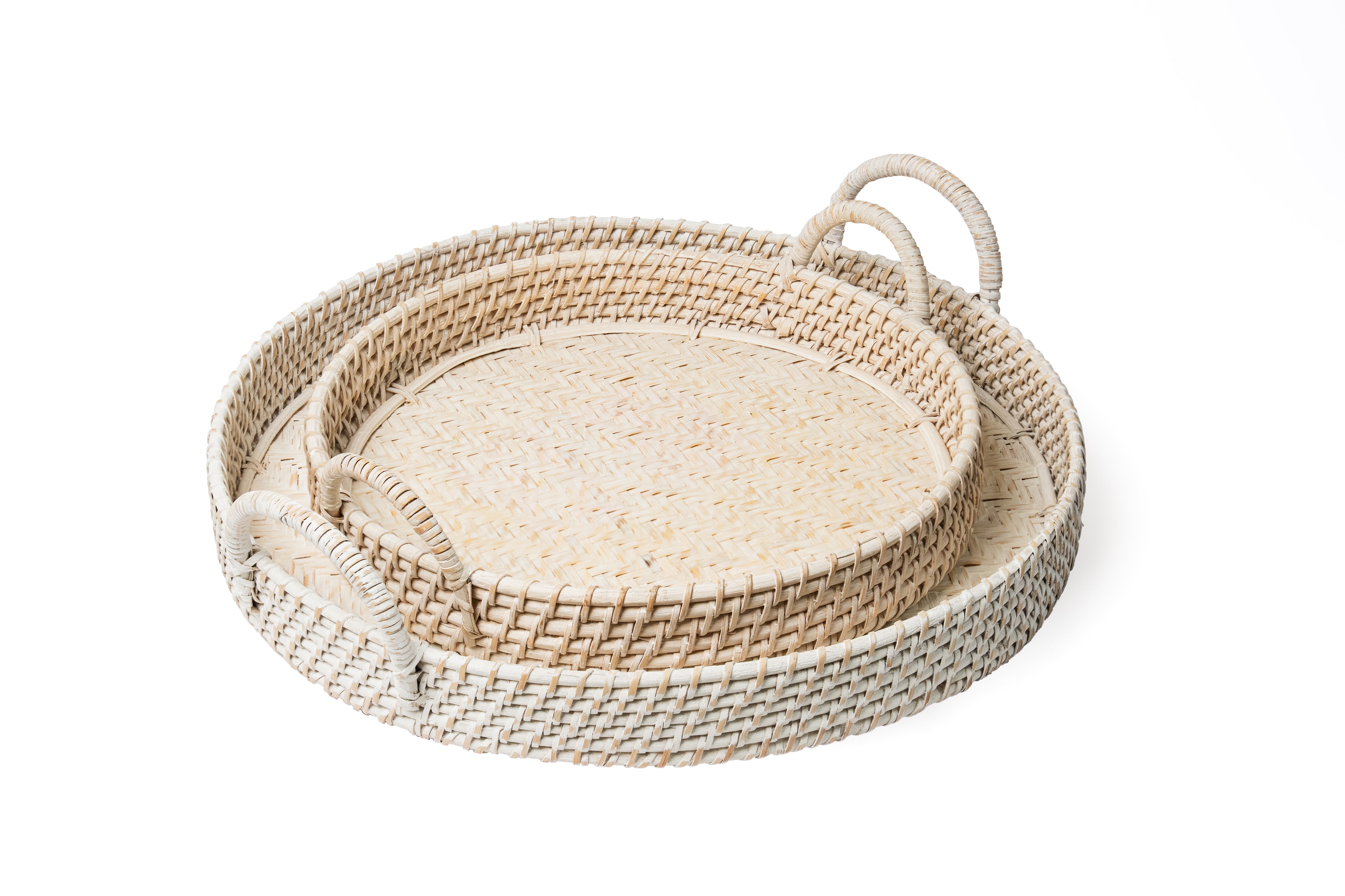 Round Rattan Tray - White