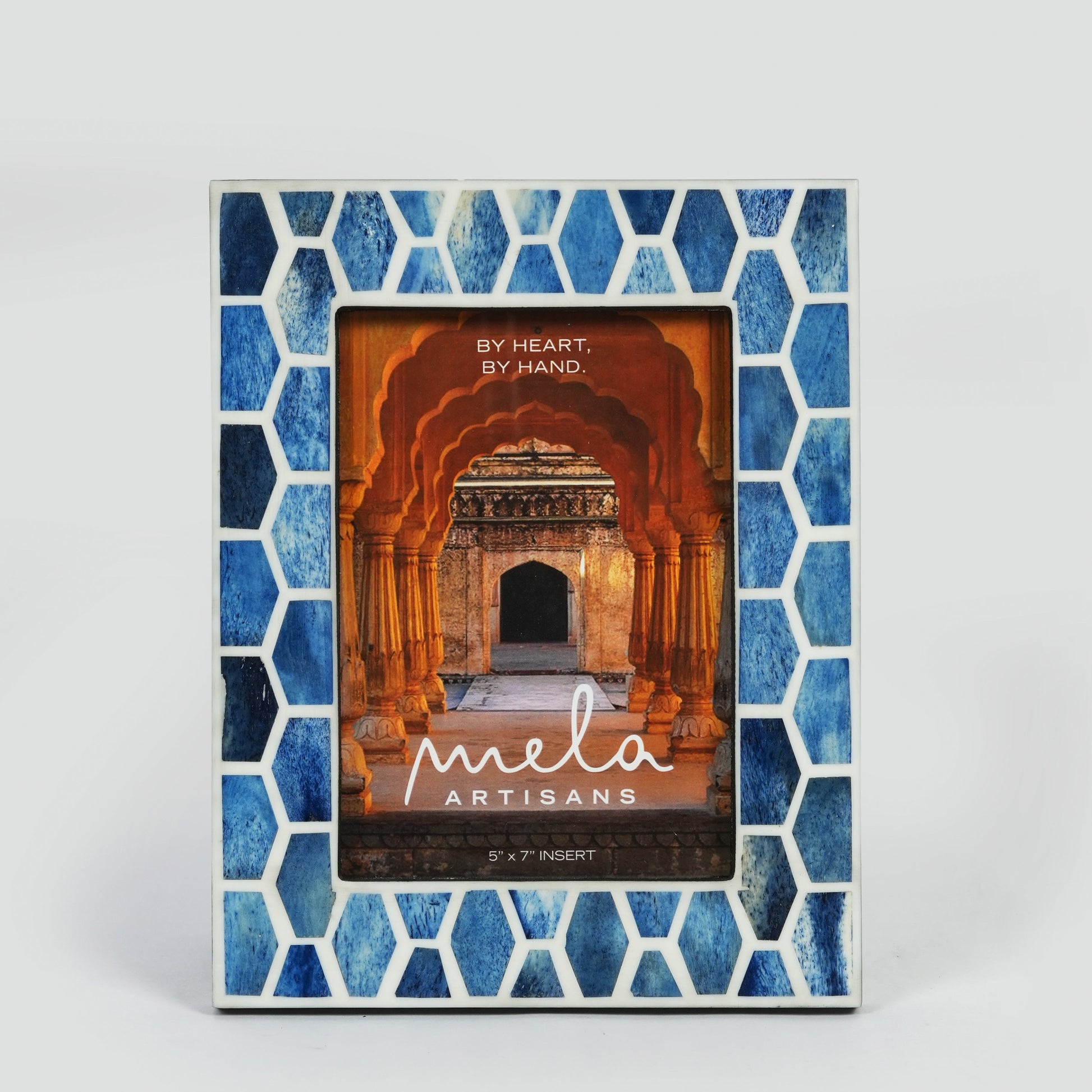 Gramercy bone inlay photo frame with floral mosaic design
