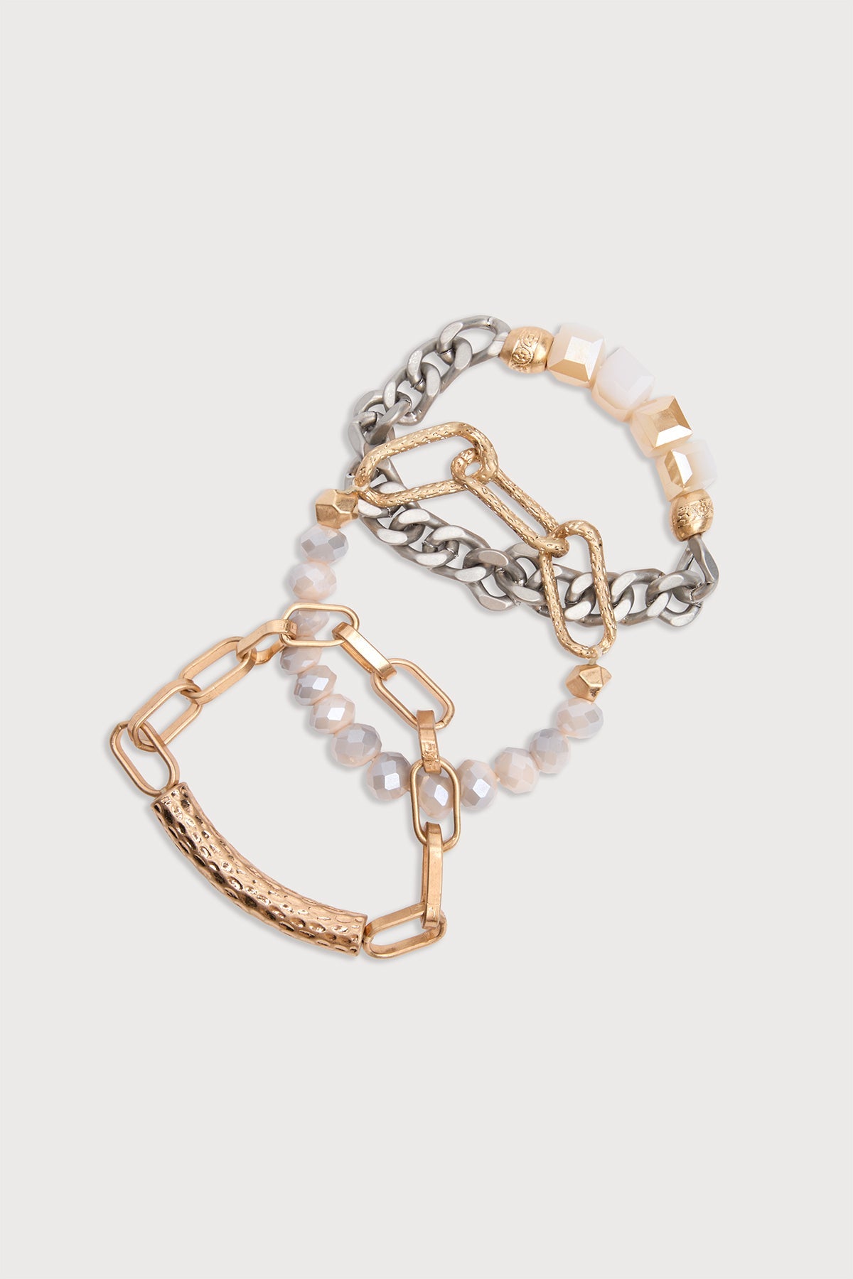 Metallic Beaded Chain Trio Bracelet - Corn Silk