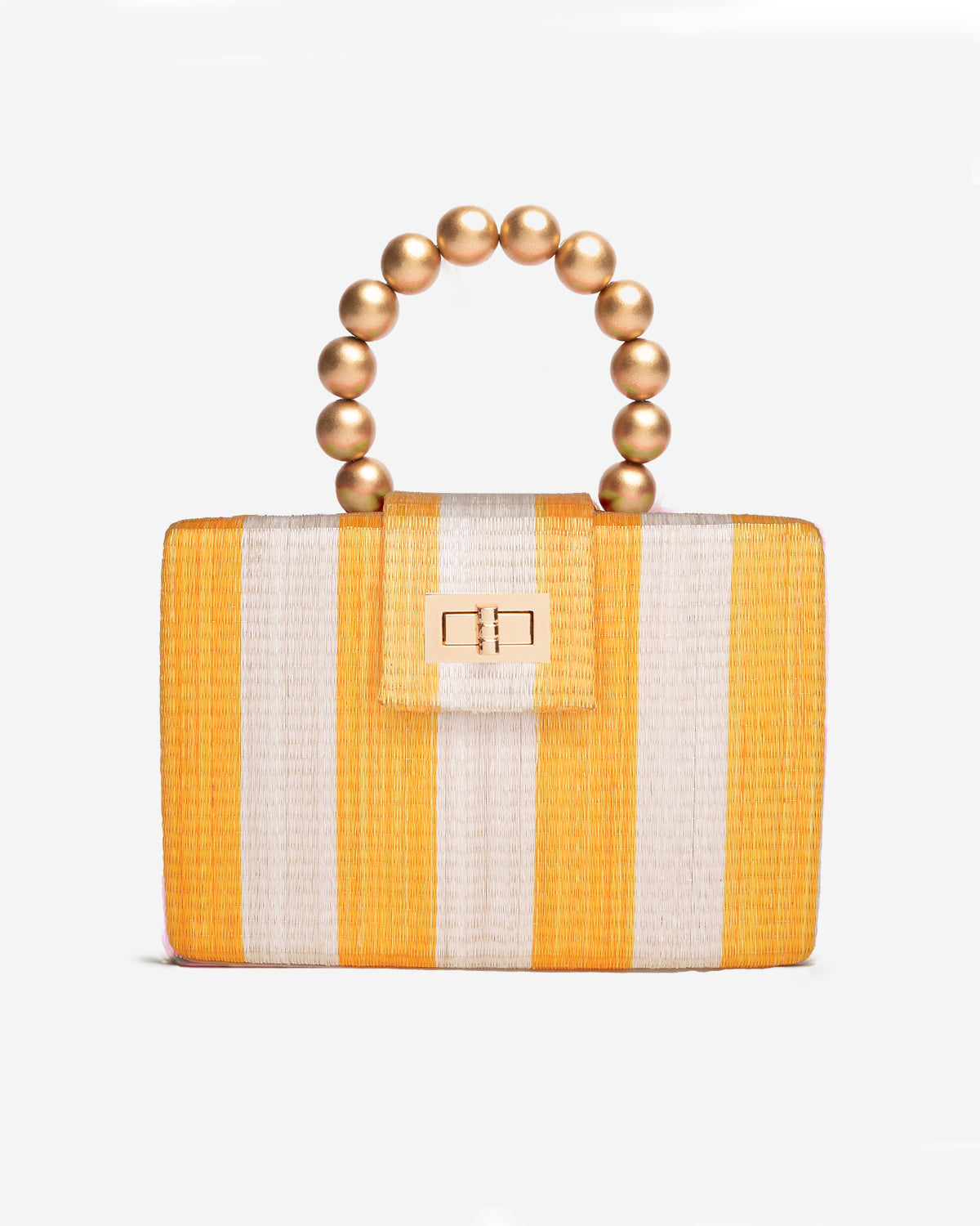 THE LOUISA Yellow & Cream Stripe Woven Straw Clutch Bag