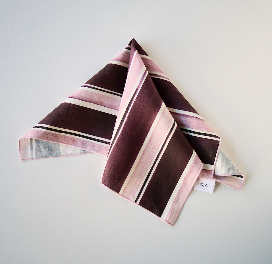 Rose Stripe hand-painted linen dinner napkin in warm rose and pink tones - Goldie Home