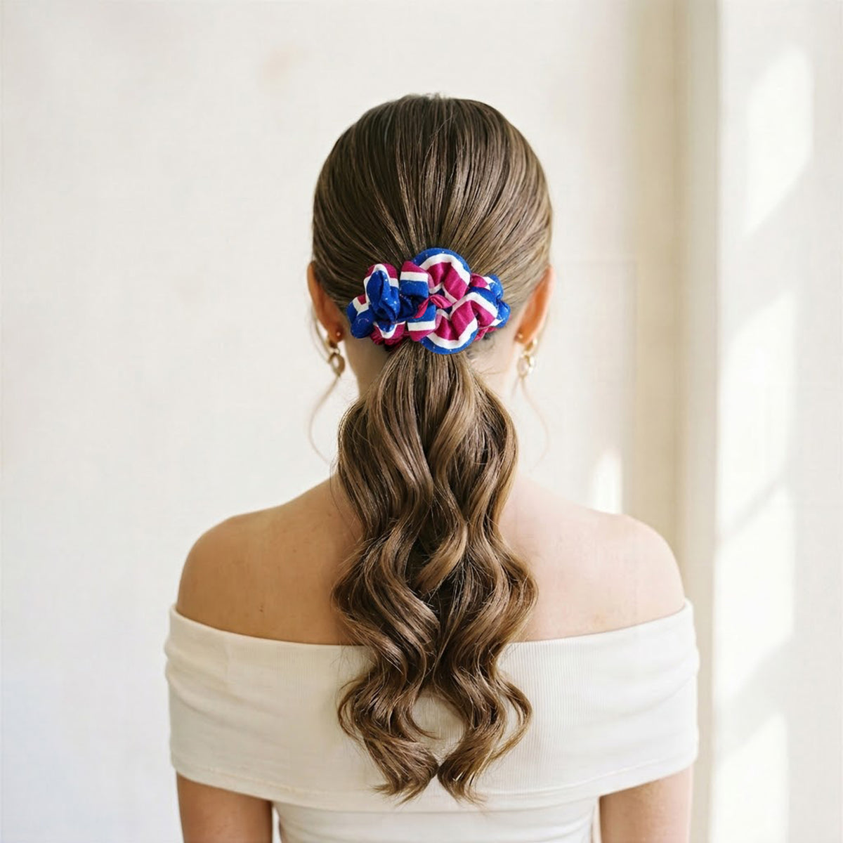 E&K Hair Scrunchies: Royal Blue Mirror Assortment (set of 4)