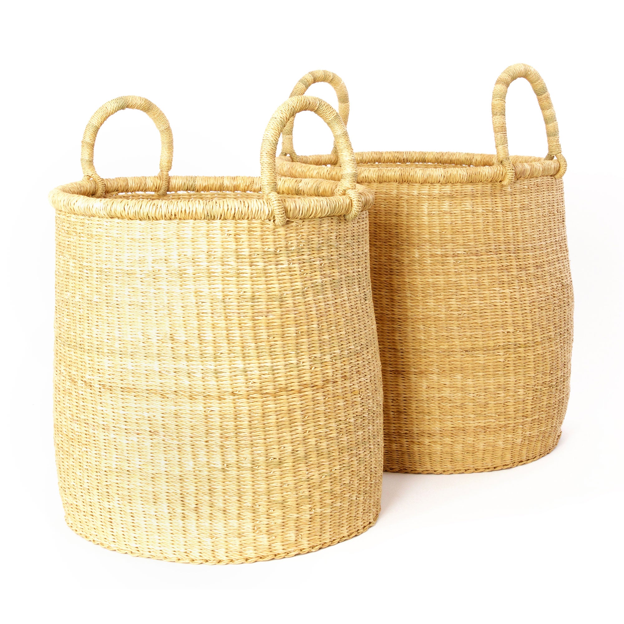 S/2 All Natural Elephant Grass Hamper Baskets