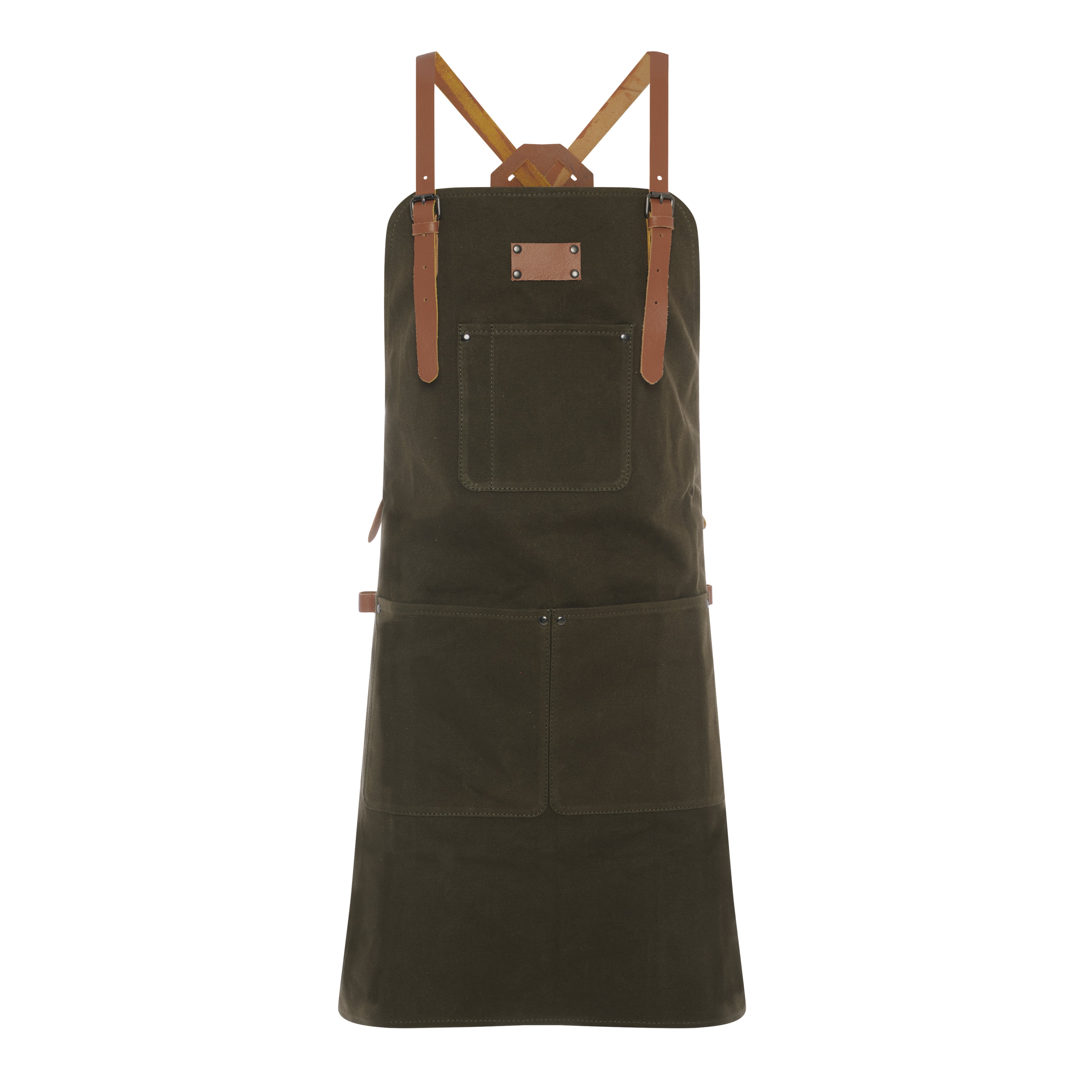 Waxed Canvas Work Apron with Leather Straps & Utility Pockets