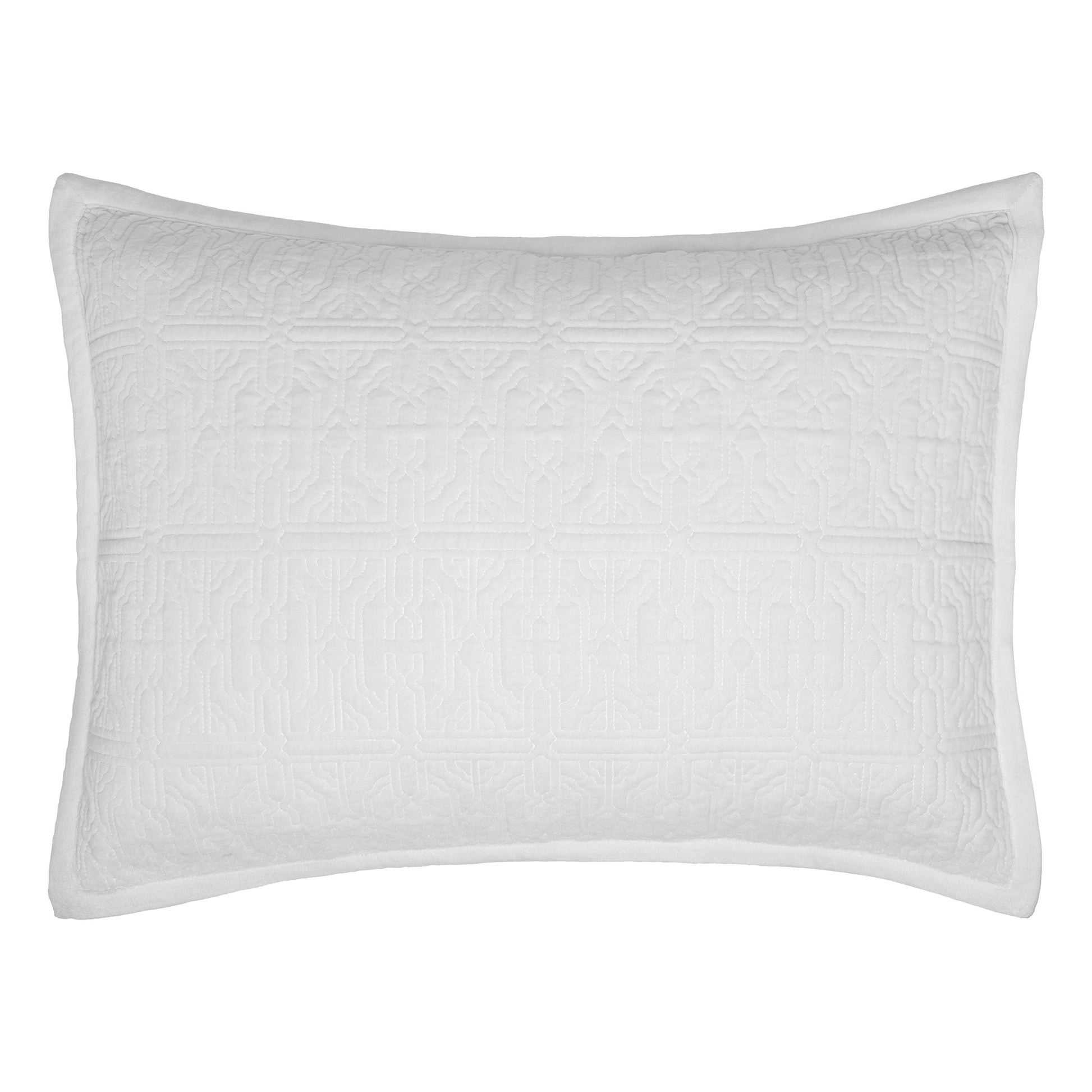SS-376-2026_1|White modern geometric quilted pillow sham, featuring a stylish pattern for contemporary bedroom aesthetics. (113 chars)