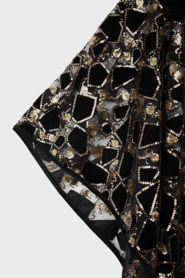 Velvet Sequin Collared Capelet - Black
