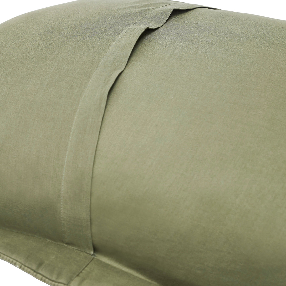 KS-270-2036_2|Detailed close-up of the soft olive green coverlet fabric, highlighting its subtle texture and quality stitching, creating a serene feel.