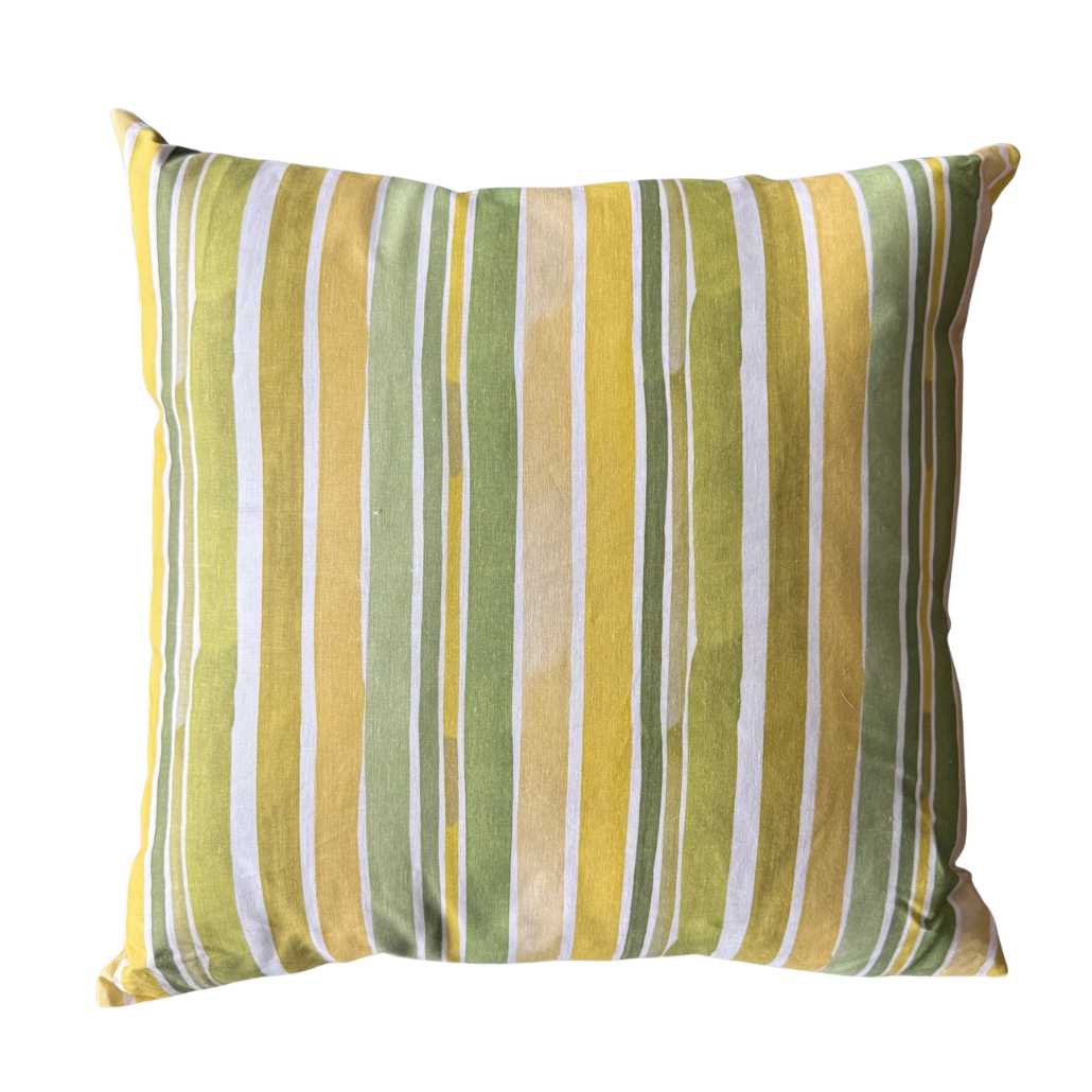 Lagos Stripe linen throw pillow 20x20 with bold hand-painted stripe in vibrant green mustard and yellow - Goldie Home