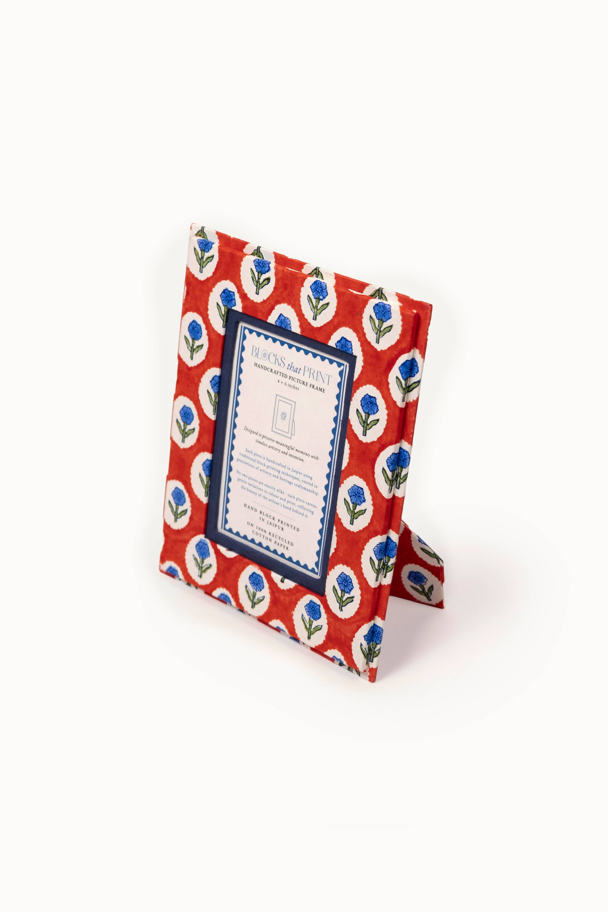 Medium Block Print Photo Frame (4 by 6) - Crimson Buta