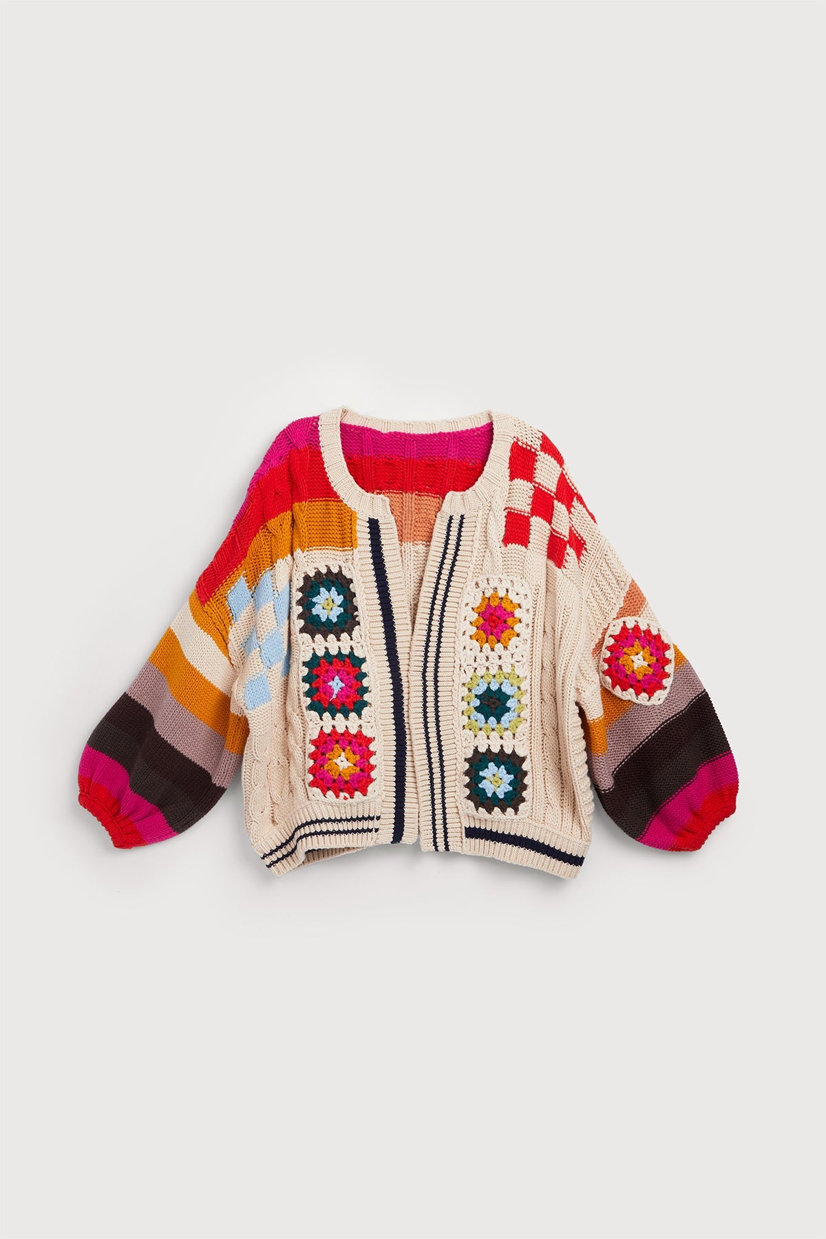 Square Checkered Multi Pattern Cardigan - Multi